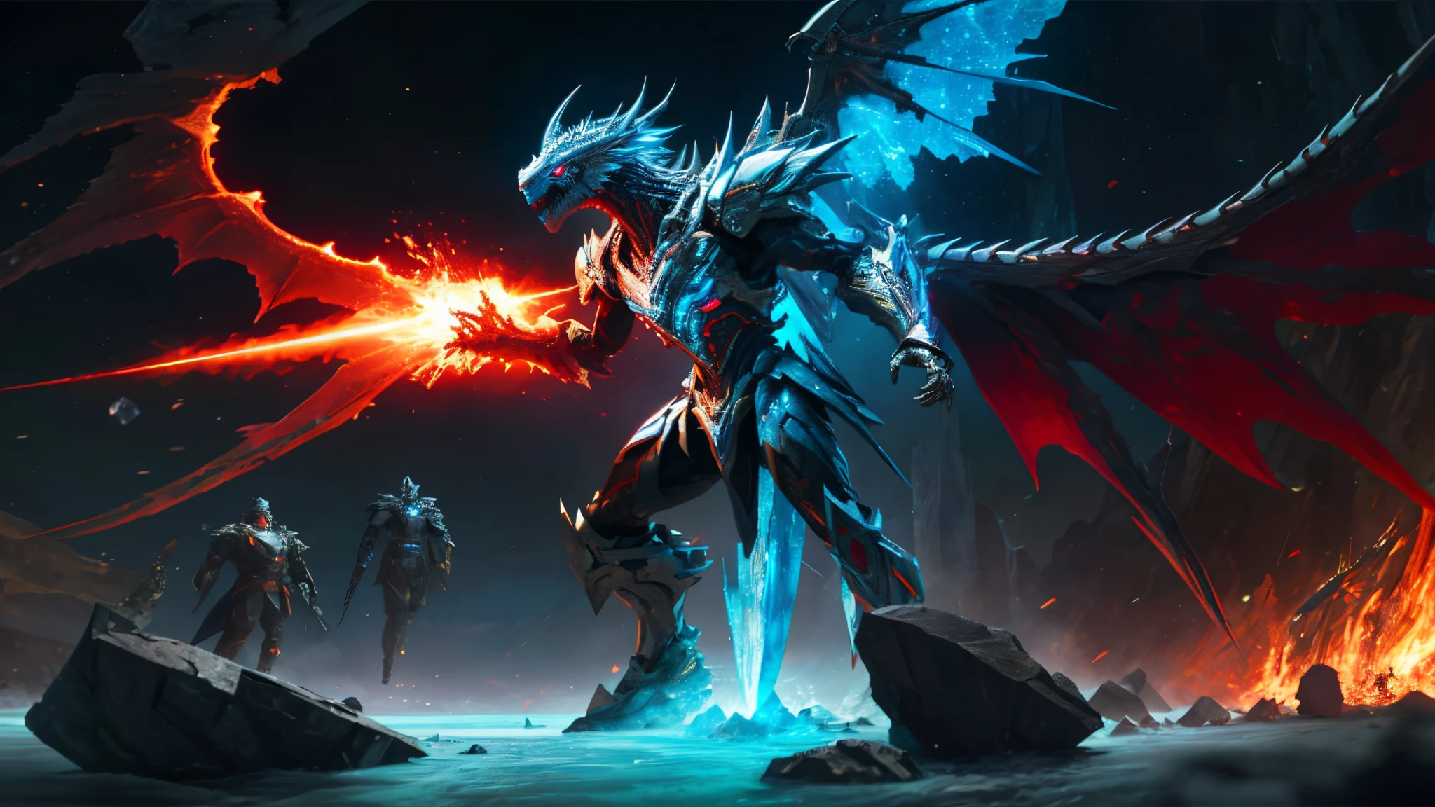 Full Body Shot, ((Masterpiece)), (Best Quality)), 8k, High Detail, Ultra Detailed, Abs, Armor Showing, Extremely Detailed CG Unity 8k Wallpaper, 1 Mecha Boy, {White Bones|Rainbow|Ice Crystal|Blood Demon|Phantom Dragon|Thor}, Red Eyes, Sci-Fi, War, Conflict, Movie Grandeur, Weapons, Fully Armed, (Floating Color {Wind|Water Magic|Ink|Crystal|Fire|Ice|Flame|Lightning|Network|Rock|Sand|Particles|Spark|Blood}:1)