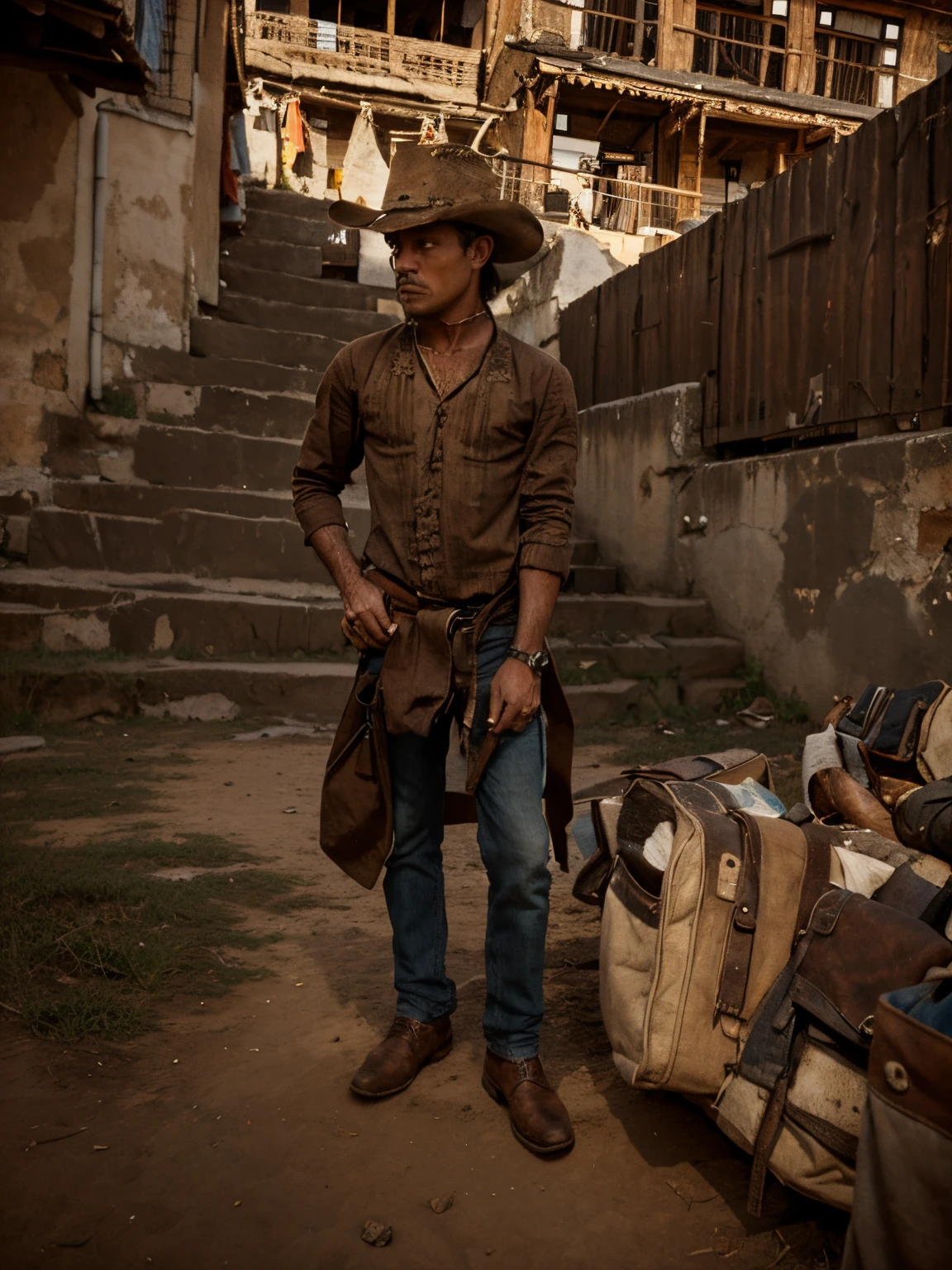 Change background, cowboy, village, guns