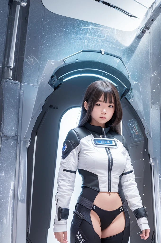 1girl,solo,best quality, masterpiece, 8k,raw photo, photo (object), Year 2510, a Futuristic Space Woman stands at her giant view screen exploring space.
