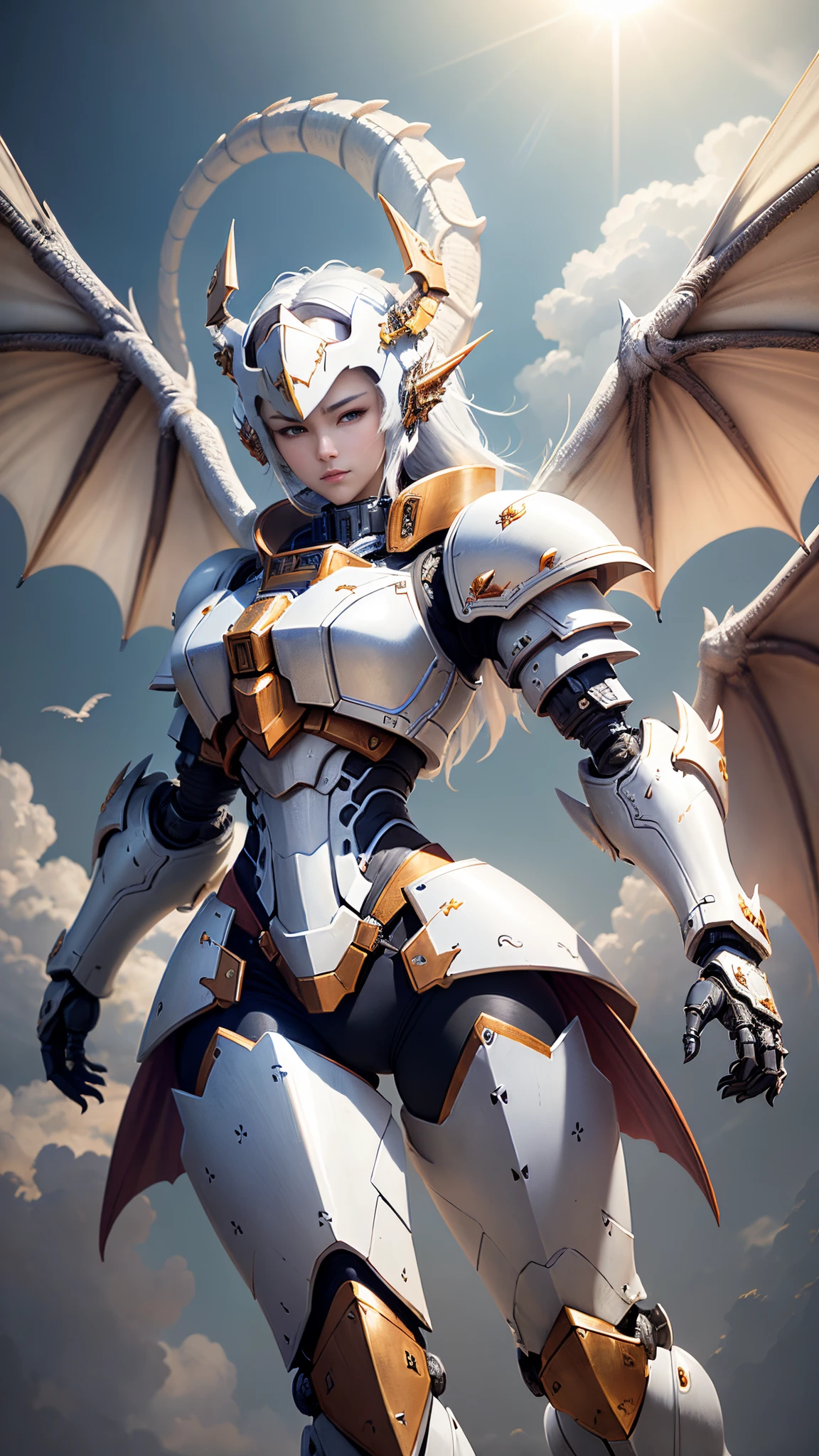 (((A DRAGON KNIGHT wear WHITE MECHA FULL ARMOR))), FINAL FANTASY style, a dragon with a mecha body and 6 wings, cloud, detailed fantasy art, dragon ancient full mecha armor, by Yang J, dragon knight, beautiful biomechanical djinn, highly detailed fantasy art, high detailed official artwork, cgi anime fantasy artwork, epic fantasy digital art style, angelic white armor, detailed fantasy digital art,
Full Body Esbian, (((Flying in the sky))), Cloud, Sun Light, Bird Eyes View