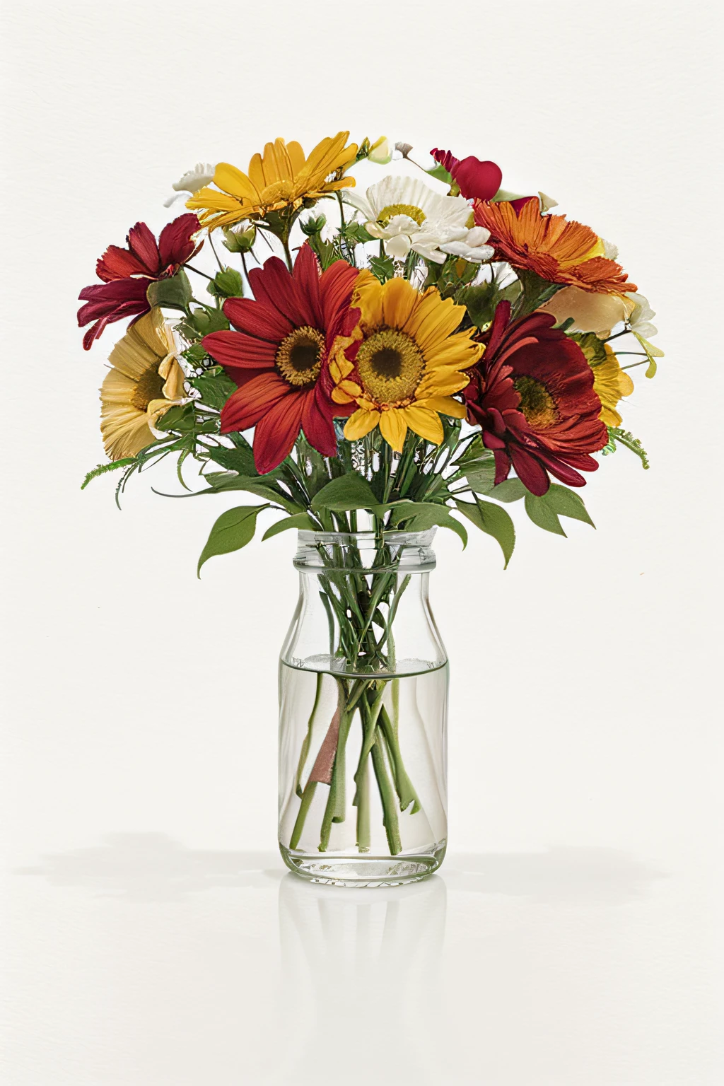colourful flowers in style of watercolour on a white background
