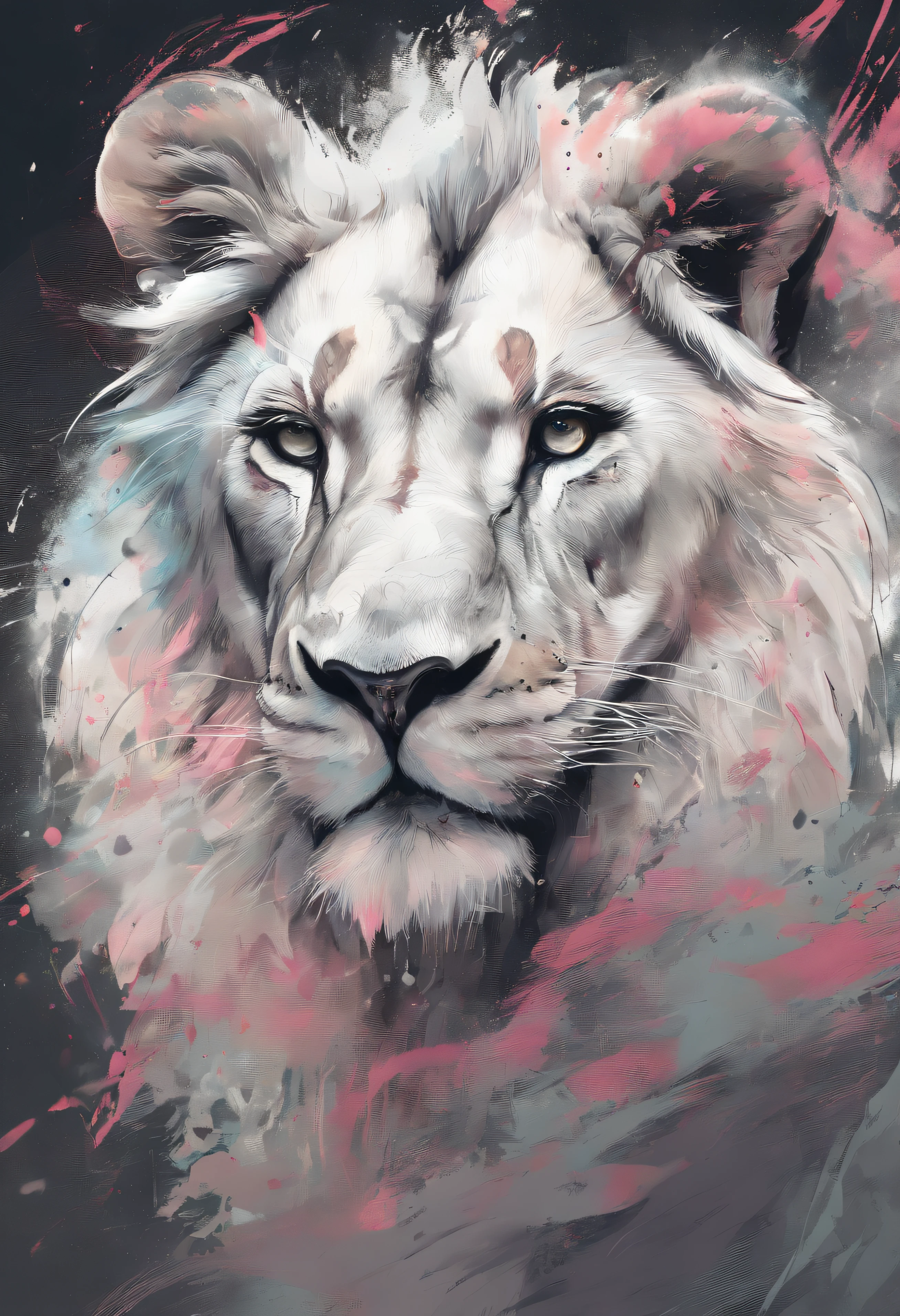 arte splash, a lion head, juba bem detalhada ((fundo branco)), olhos penetrantes, epic instagram, art-station, estilo splash de tinta colorida+, contorno, hiperdetalhado intricadamente detalhado, Motor irreal, genial, detalhes intrincados, tela inicial, cores complementares, conceito realista arte, 8K分辨率, obra-prima do deviantart, oil-painting, pinceladas pesadas, pingos de tinta, artes de salpicos