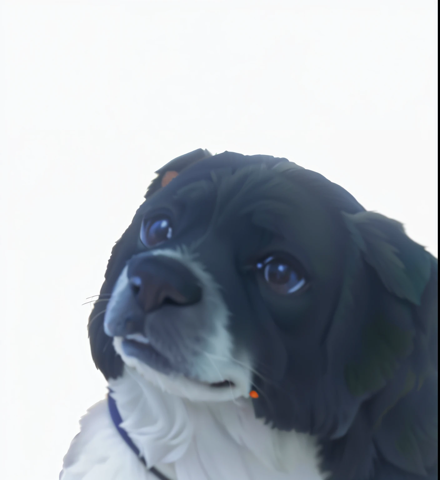 there is a black and white dog with a white collar, retrato ampliado de um duque, Uma imagem gerada por IA, morphing dog head, dog portrait, looking away from camera, pimenta, portrait of a dog, imagem de qualidade muito baixa, looking to the side off camera, Looking away from the camera, plano de fundo removido, retrato de ultra realista