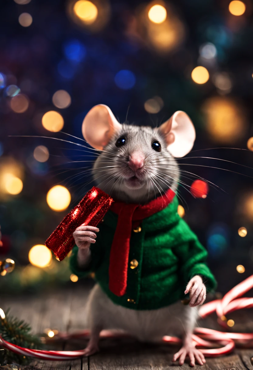 a Christmas mouse --style 5i6PP5YAYEmIOsp, 8k uhd, dslr, Dramatic Rim light, high quality, Fujifilm XT3, photography and mixed media art HDRI.