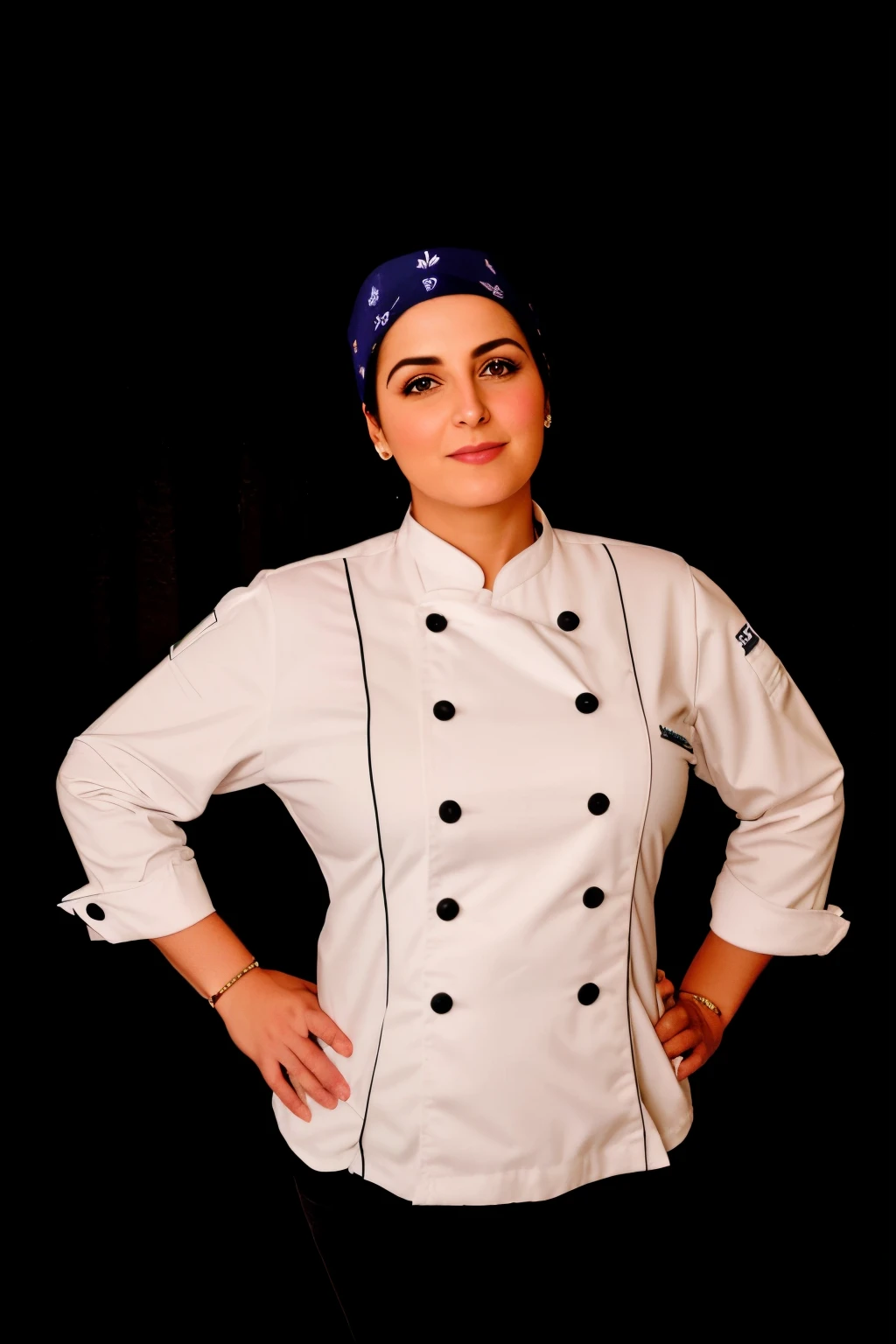 mulher com uniforme de chef posando para foto, simona sbaffi is the captain, Grego Ameera al Taweel, wearing white chef hat, Christina Kritikou, Mulheres de 40 anos, melhor chef, Sara Ali, imagem de perfil, Amanda Clarke, vestido como um chef pasteleiro, Retrato N - 9, Directed by: Jacqui Morgan