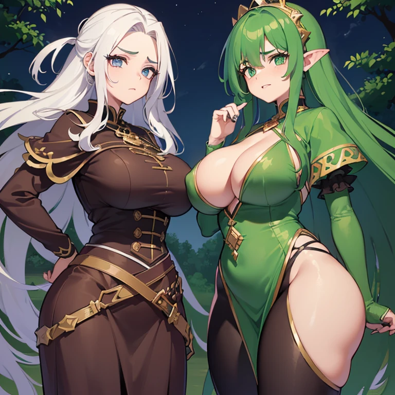 ((1 mulher Frankenstein, pele verde e cinza)),((Blusa rasgada, Roupas rasgadas))),((huge breasts, seios nus, buceta nua, buceta muito peluda)),((Cabelos castanhos e pretos, duas cores)),((1 olho cinza, 1 olho roxo, Hopeless face)),((Standing, Em uma floresta assombrada, at night)),((1 arm behind the back)),