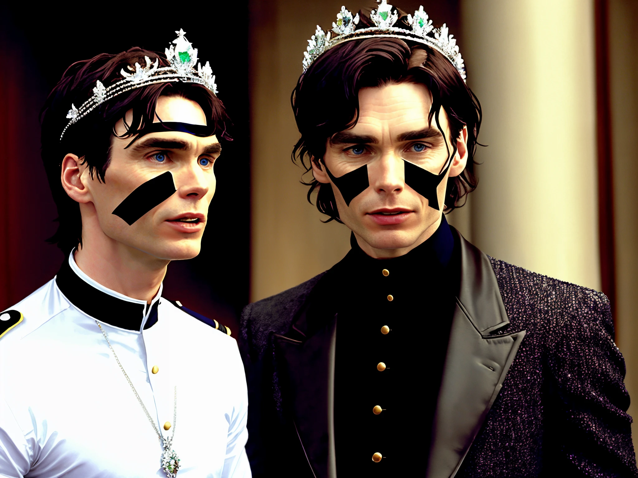 Cillian Murphy wearing a tiara making rizz face