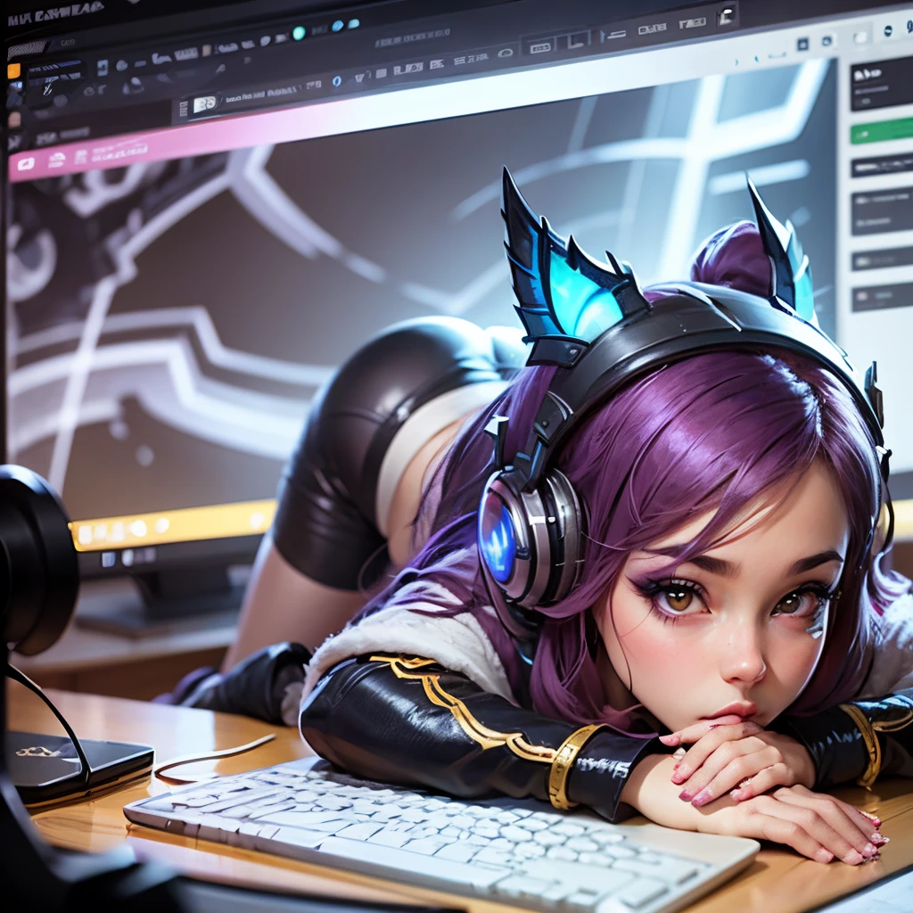 a sexy girl anime playing league of legends in the pc --auto --s2