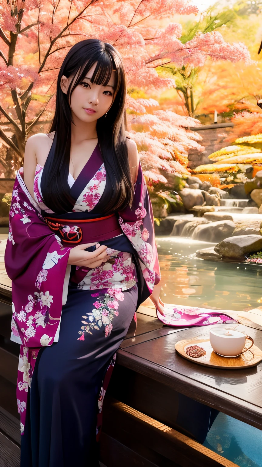 top-quality、​masterpiece、ultra res、a beauty girl、cute girl face、Onsen inn、Wearing a yukata、full bodyesbian、Famous actresses of Japan、very beautiful face、chest、A sexy