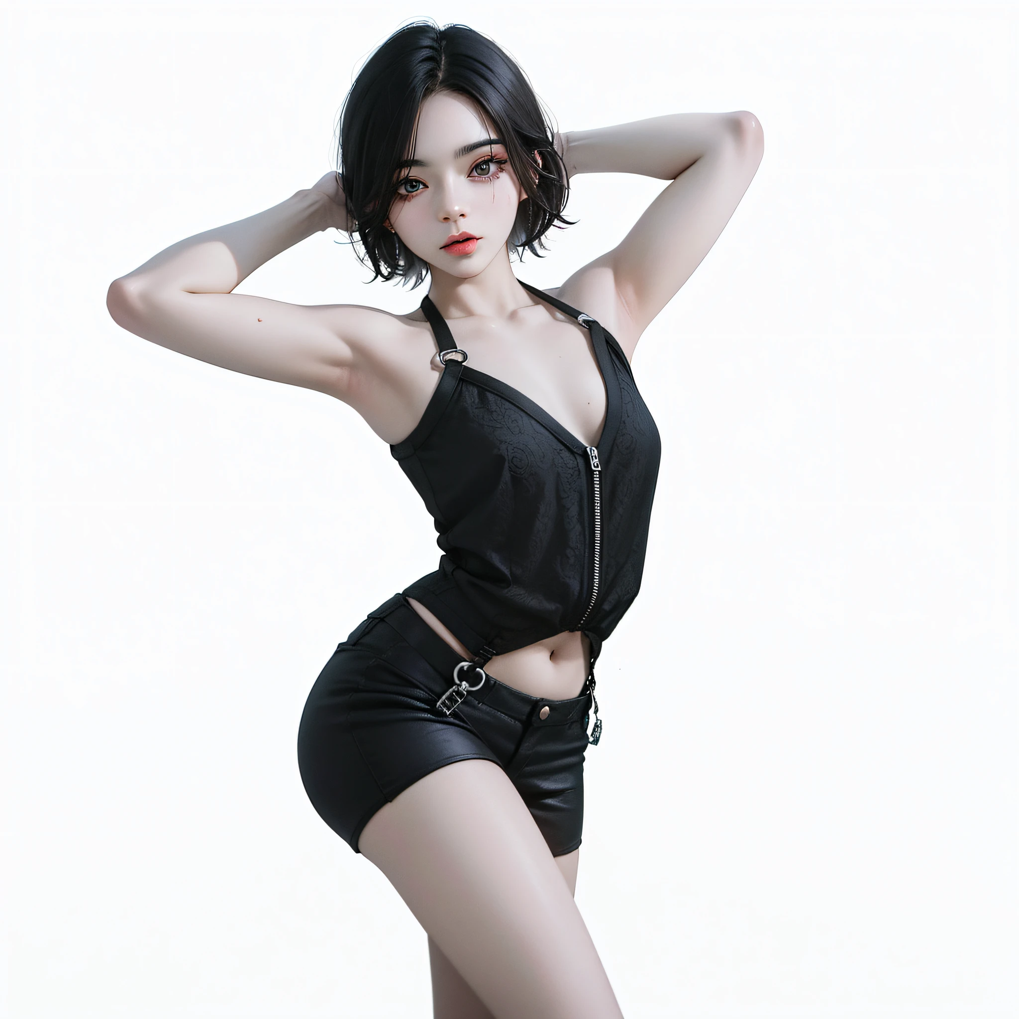 cara ovalada, 二重まぶた, nariz media-alta, heart-shaped mouth, cabello negro, cejas cortas, Cabello largo, long eyeslashes