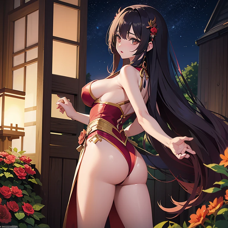 ((1 Dragon Woman, pele escamada)),((Blusa rasgada, Roupas rasgadas))),((giant breasts, bare breasts, buceta nua, buceta muito peluda)),((brown hair)),((olhos cor-de-rosa , Hopeless face)),((Standing,Em uma floresta assombrada, at night)),((1 arm behind the back)),