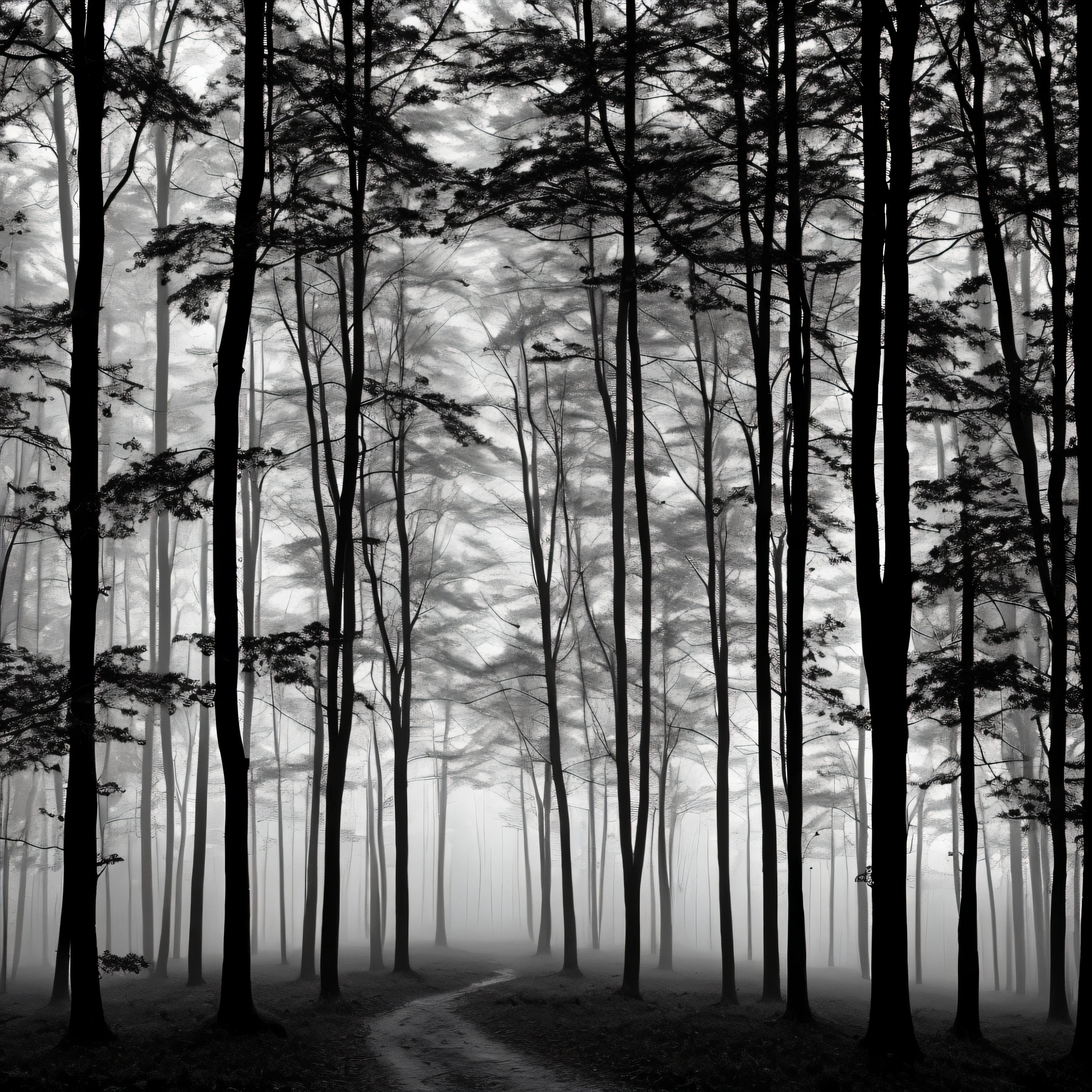 Night view at dusk,winter, woods, black and white, mist, humidity, HD quality - V 5