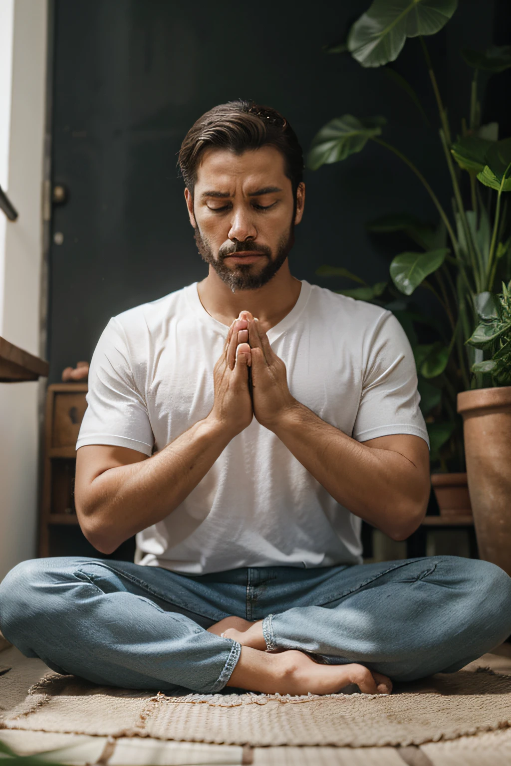 man praying and doing spiritual fasting