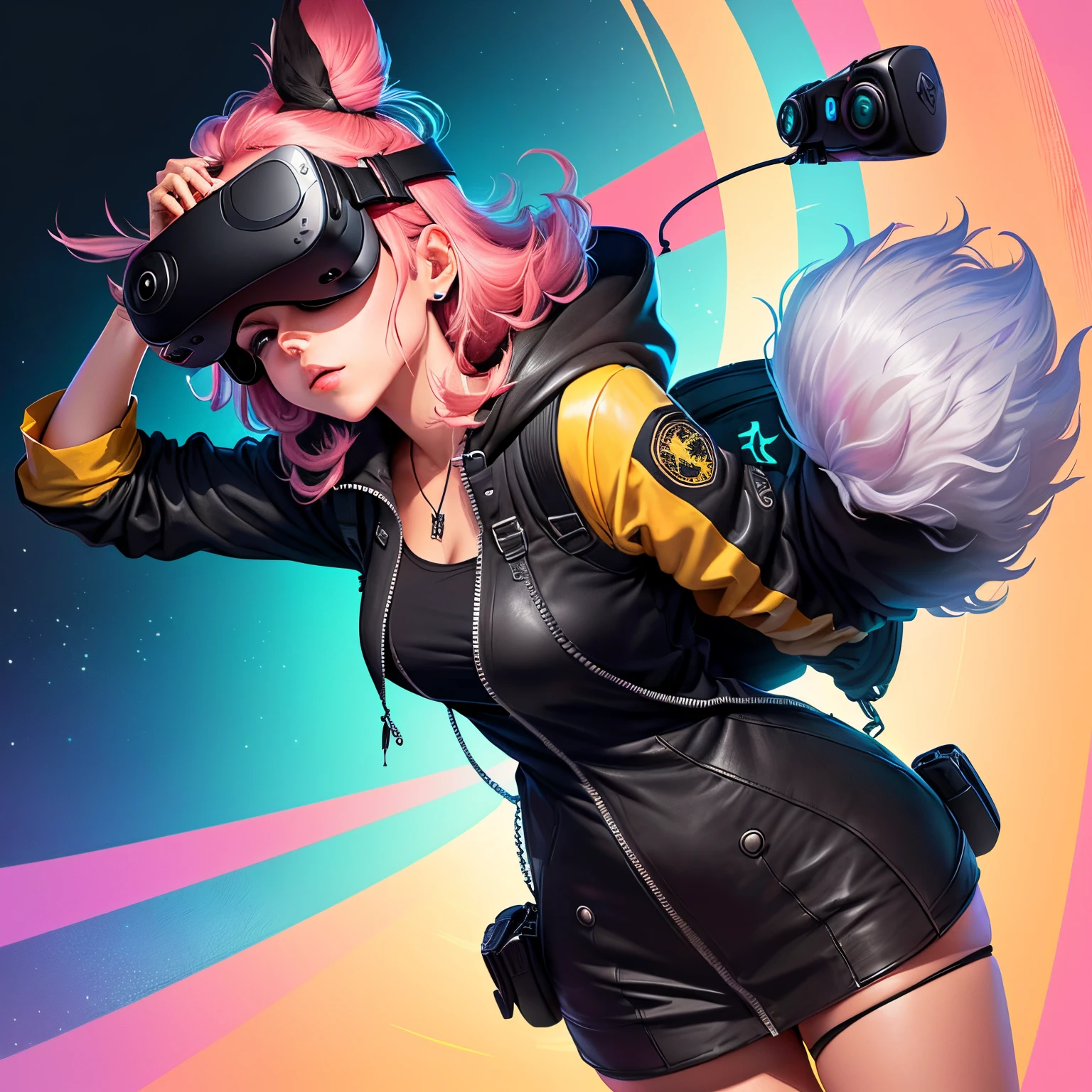 Make a pfp of a cartoonish character with a black outline wearing a oculus quest 2
