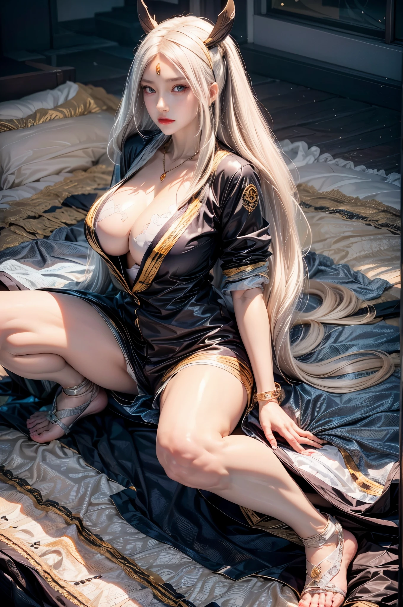 realistic, 1girls, best quality, 12k, HD, long hair, big round breasts, cleavage, ponytail, necklace, jewelry, shorts, short jacket, slim hips, hair tie, yellow eyes, black hair, super detailed, Detail eyes, hair details, person details, mouth details, face details, breast details, clothes details, hair details, pants details, hand details, whole body