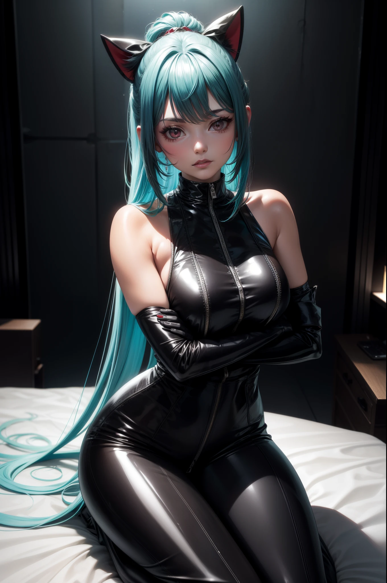 hatsune miku 、 Anime girl sits with legs apart and exposes panties