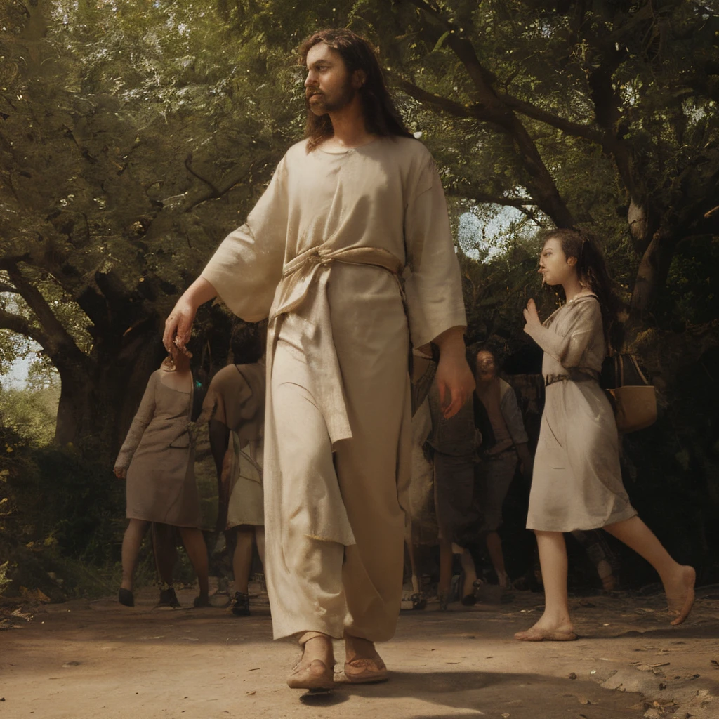 Jesus walking with the disciples towards the fig tree