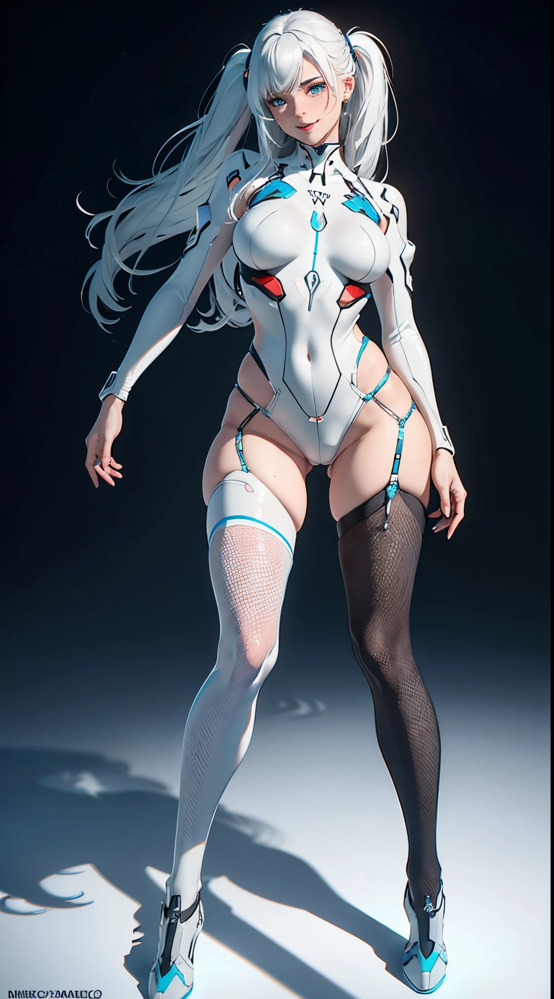 (((Young White Woman))), ((Best Quality)), ((Masterpiece)), (Detail: 1.4), 3D, A Beautiful Cyberpunk Woman with Simon Bisley-style micro thong, Genesis evangelion neon style clothing, 2-piece clothing, Long silver hair, arm tatoo, cybernetic hands, pastel, Centered, scale to fit the dimensions, nffsw (High dynamic range),Ray tracing,NVIDIA RTX,Hyper-Resolution,Unreal 5,Subsurface Dispersion, PBR Texture, Post-processing, Anisotropy Filtering, depth of fields, Maximum clarity and sharpness, Multilayer textures, Albedo and specular maps, Surface Shading, accurate simulation of light and material interactions, Perfect proportions, Octane Render, Two-tone lighting, Wide aperture, Low ISO, White Balance, thirds rule, 8K Raw, Crysisnanosuit,loraeyes,nijistyle,pantyhose, freckles, nsfw, sexual pose ,High detailed, 300dpi, pornstar, ((((white background))), (((full body))), (((pride smile))), Blue eyes