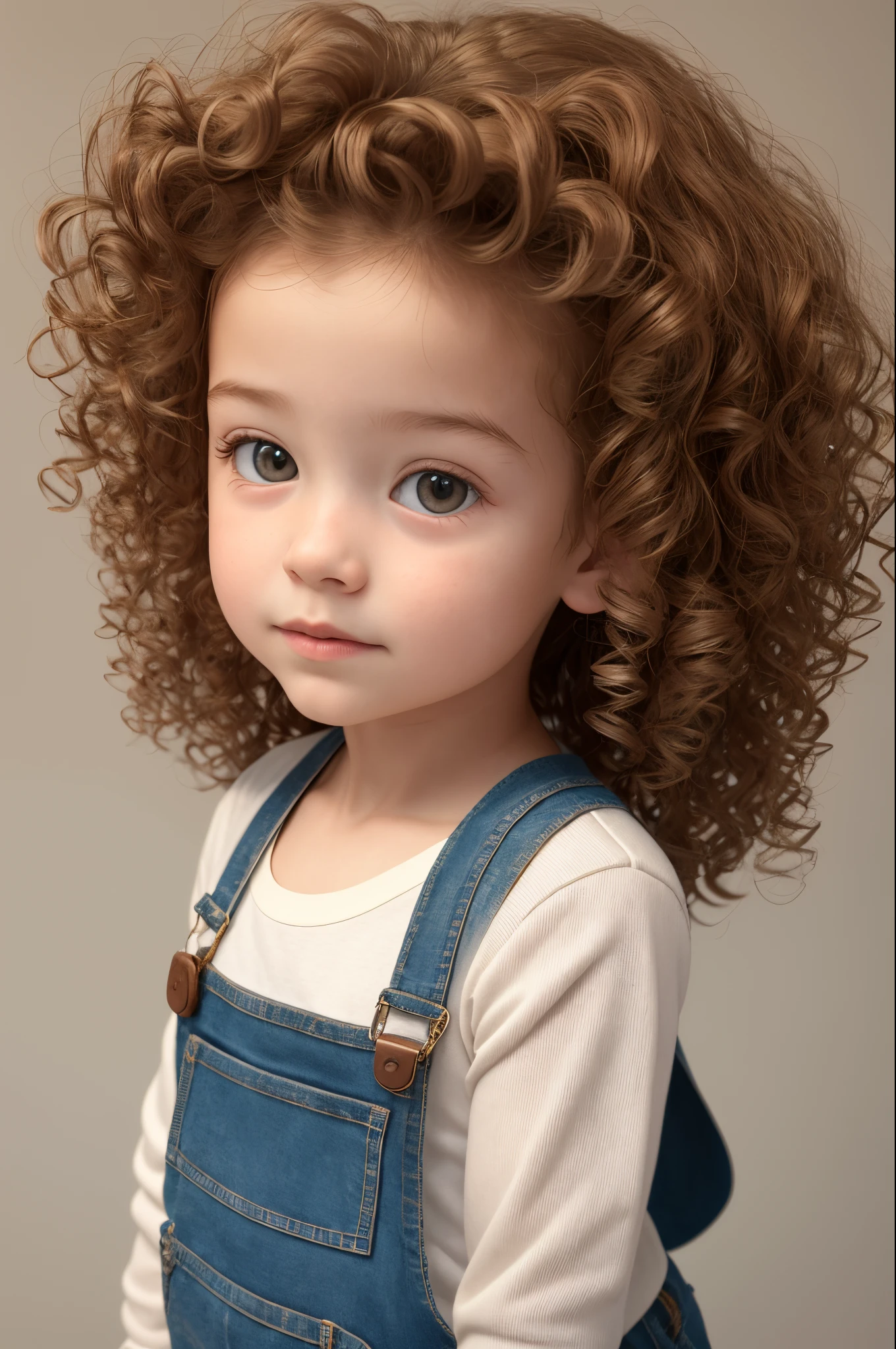 Cute boy with big curly brown hair, eyes browns, skin fair, Pixar-style