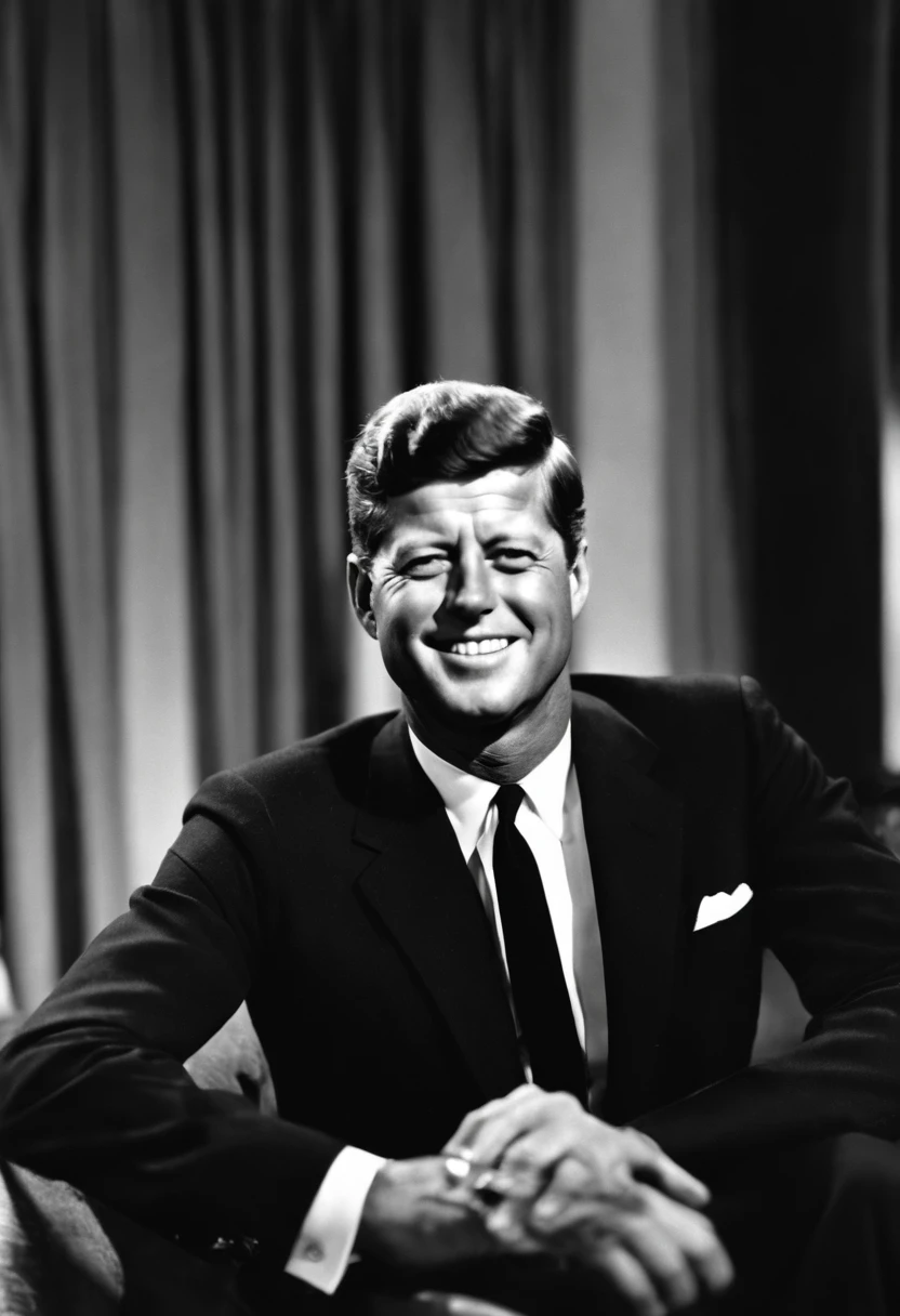 A close-up photo of elegant cufflinks and a sleek watch,original,John F. Kennedy, the 35th President of the United States, was renowned for his handsome, charismatic appearance, with his wavy hair, engaging smile, and a sense of style that exuded confidence and charm. His tailored suits and poised demeanor contributed to a public image of youthful vigor and sophistication.