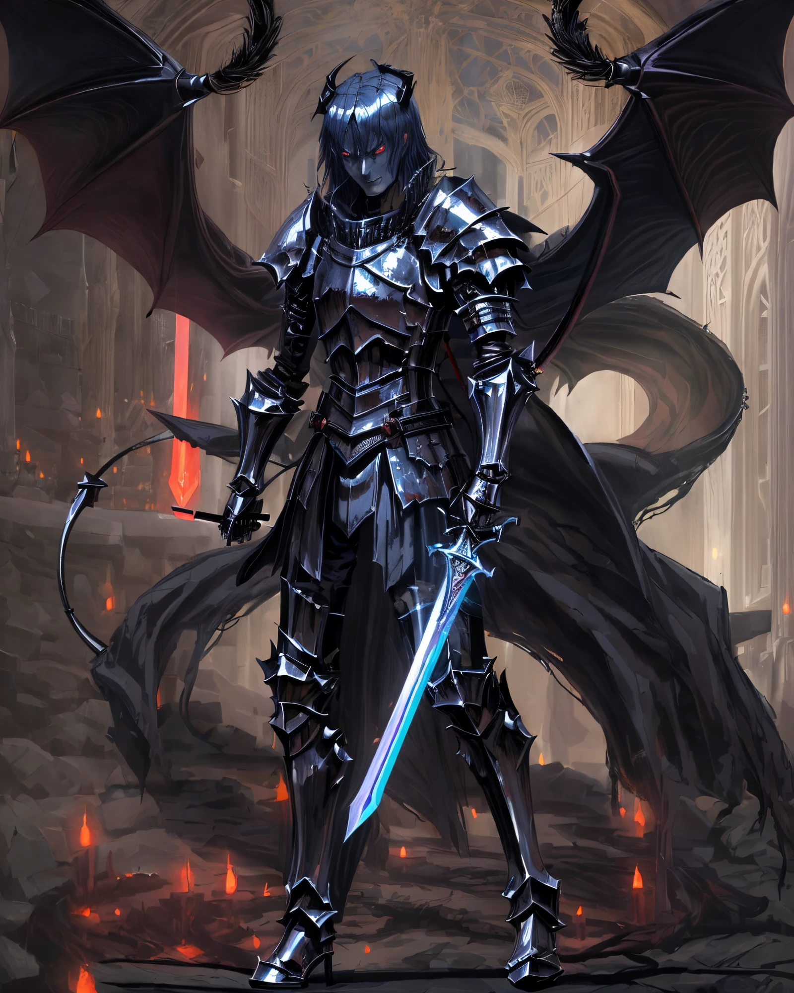 (((a demonic knight alone with a sword in his hand))), (sozinho)arte de estilo fantasia escura, design de fantasia sombria, Paladino Grimdark, arte de fantasia sombria, Epic Fantasy Digital Art Style, epic fantasy art, epic dark fantasy art(((sozinho)))