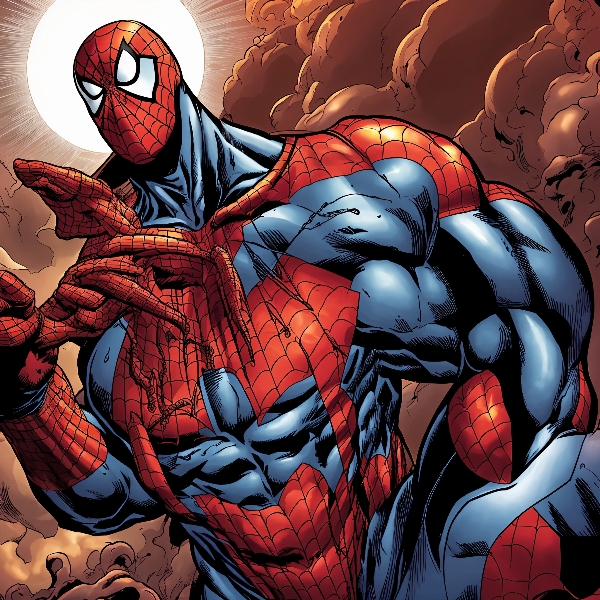 Big muscular Venom (Marvel) molesting Very muscular packed spiderman big bicep muscular chest big muscular Abs and legs tight ass standing shiny suit have big long bulge