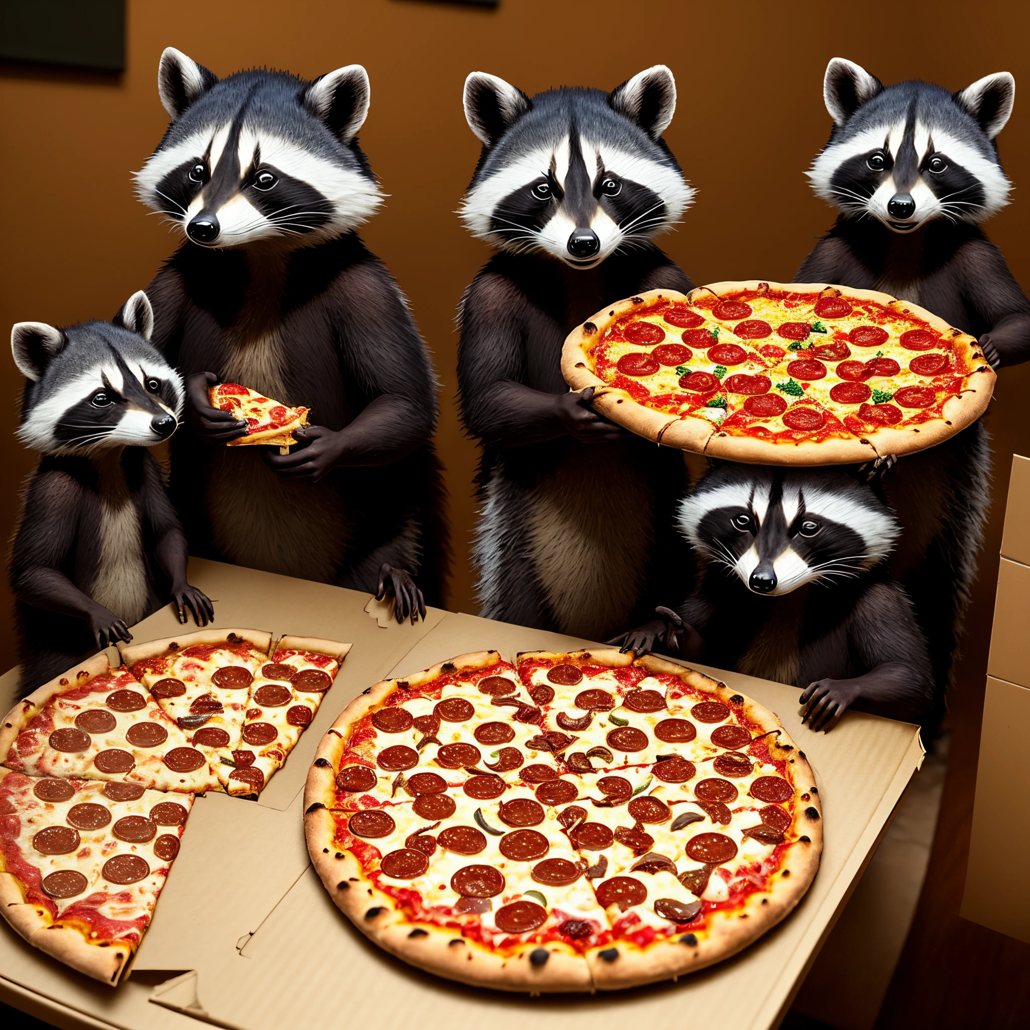Raccoons working for Pizza Hut