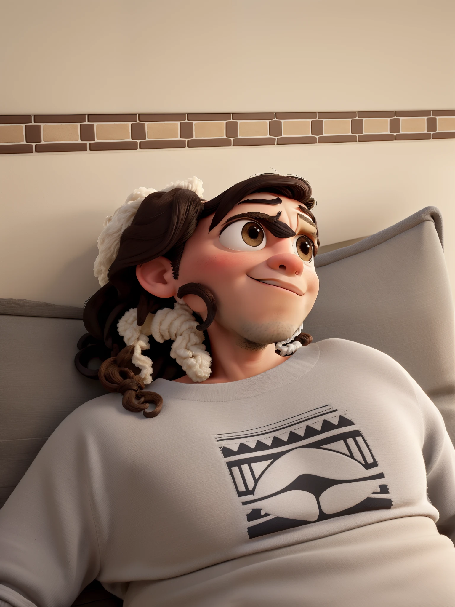 Filhote de yorkshire no ombro de homem branco com cabelo preto crespo raspado barba por fazer olhos castanhos