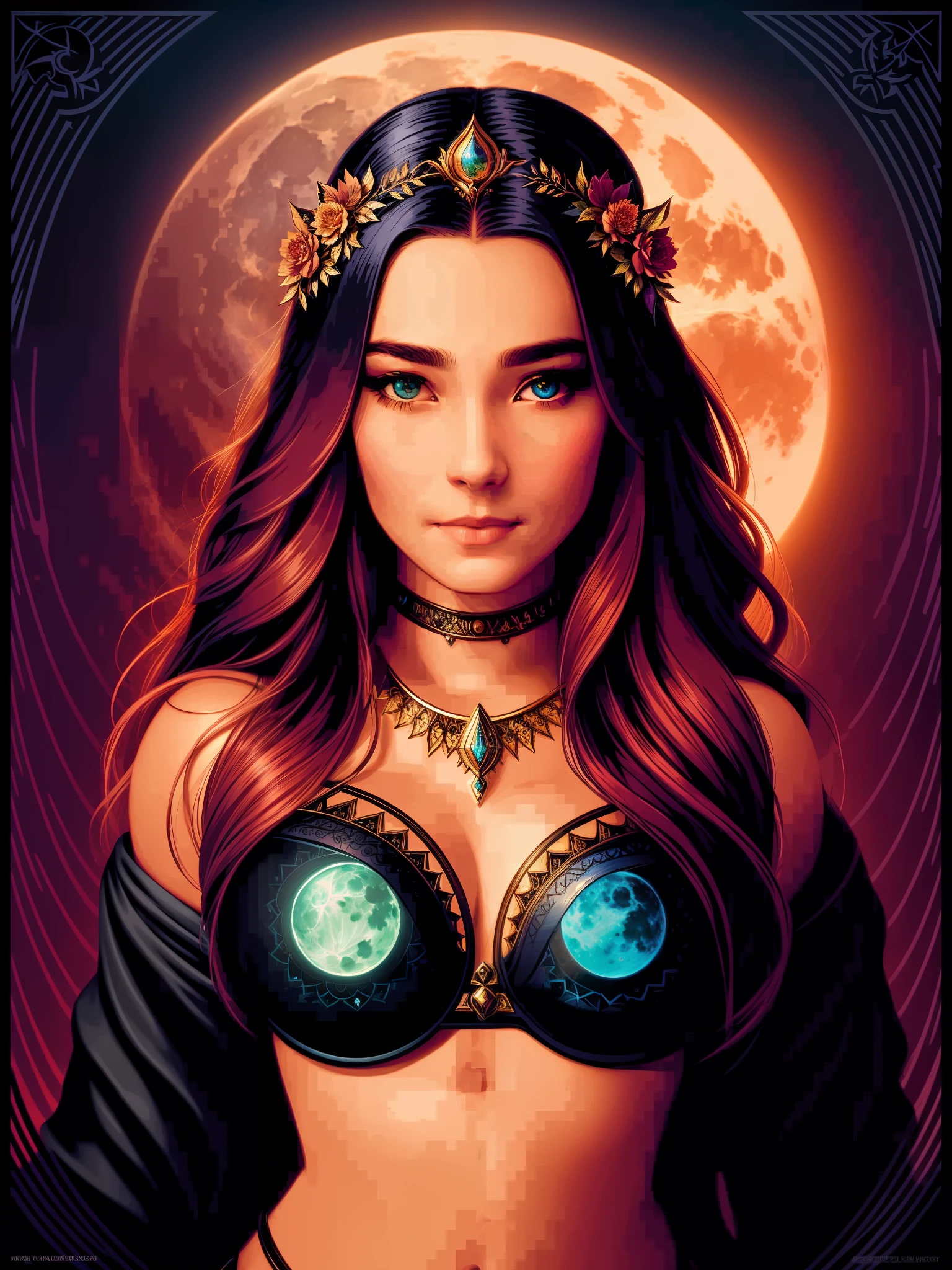 high quality 4k high detailed beautiful fantasy goddess of the moon, dark vibes, centered, symmetry, painted, intricate, volumetric lighting, beautiful, rich deep colors masterpiece, sharp focus, ultra detailed, in the style of dan mumford and marc simonetti, astrophotography