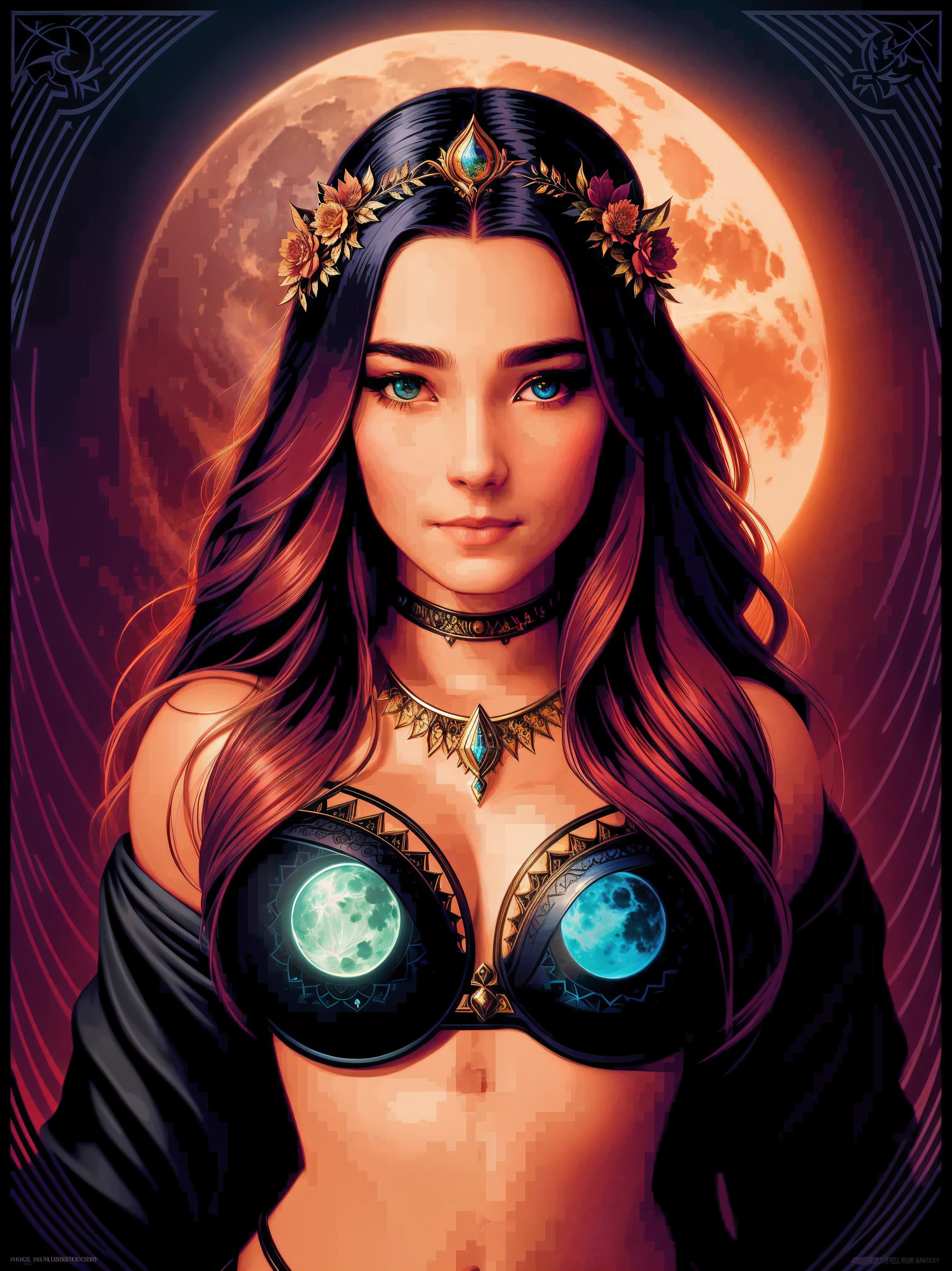 high quality 4k high detailed beautiful fantasy goddess of the moon, dark vibes, centered, symmetry, painted, intricate, volumetric lighting, beautiful, rich deep colors masterpiece, sharp focus, ultra detailed, in the style of dan mumford and marc simonetti, astrophotography