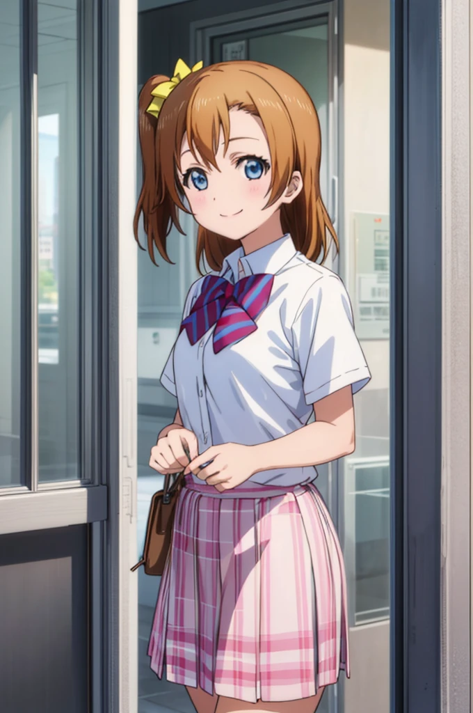 (((pixel-perfect, detail-perfect))), solo, 1girl, honoka kousaka, school uniform, looking at viewer, smile