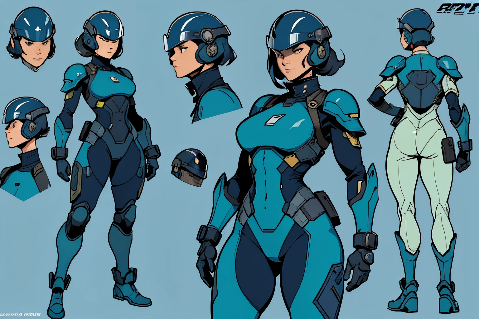 Masterpiece, High quality, ((character concept art)), ((character design sheet, same character))
a futuristic-looking female military commander, wearing a ((kevlar helmet)) and is dressed in ((blue suit)), holding weapon, holding gun, wearing epTactical, XCOM game inspired, XCOM character, ((wide hips)) tall, video game character design, accessories,
Expert high detail concept art, comic book style, intricate comic book outline line work, flat colors, concept art, solid background