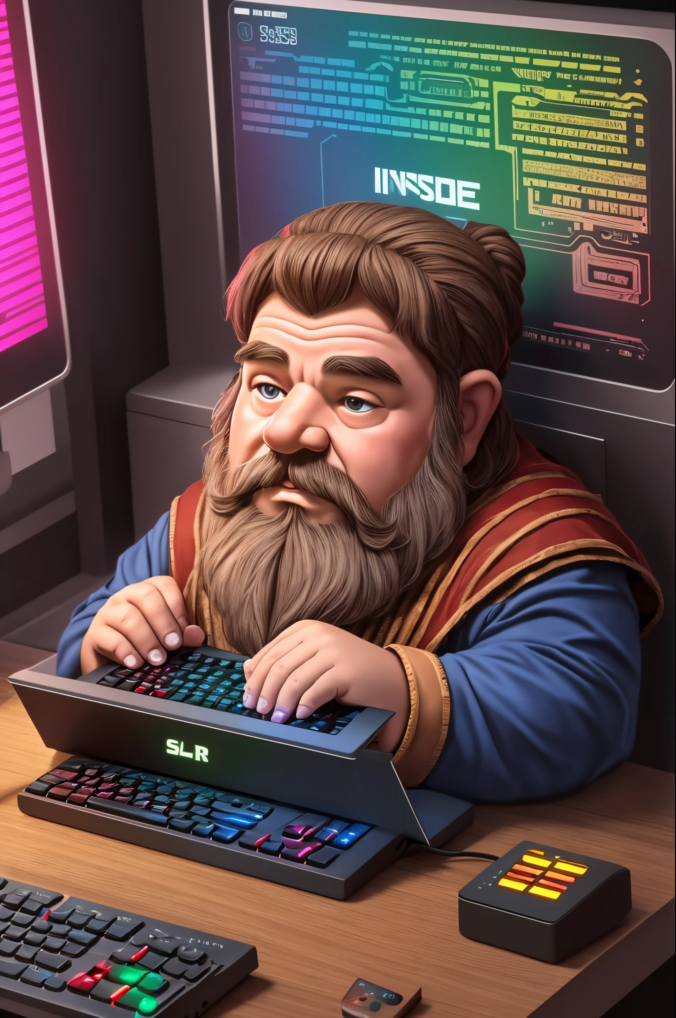 Dwarf playing on computer with rgb --auto --s2