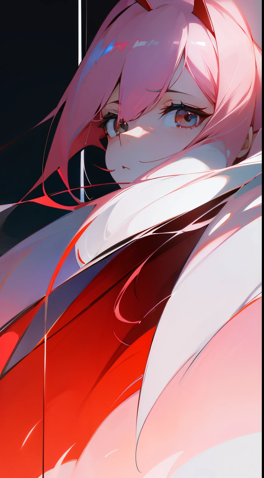 Anime art, Zero Two, Darling in the Franxx Anime, high res, ultrasharp, 8k, masterpiece, looking at viewer, 1girl, iphone wallpaper
