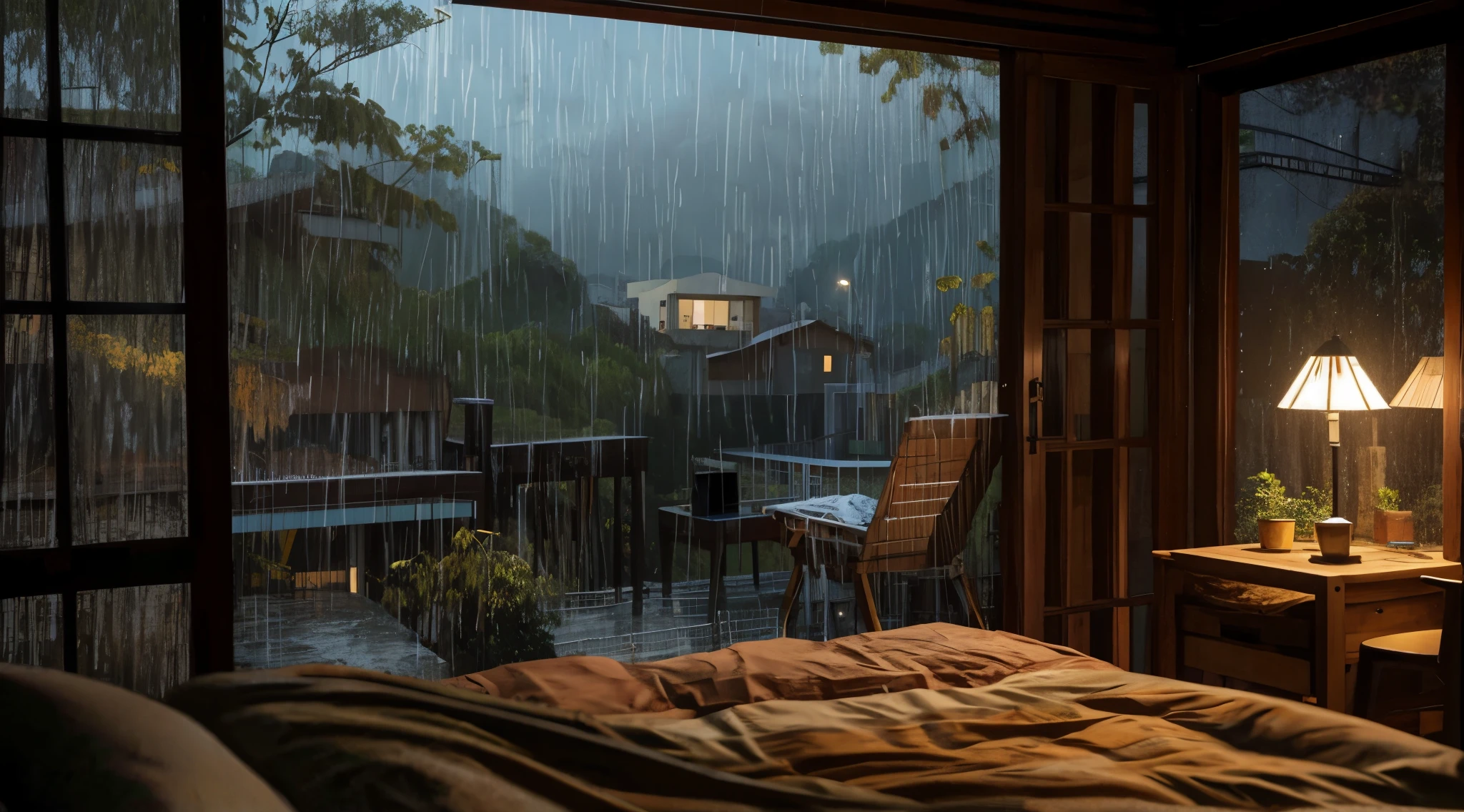remover chuva caindo da imagem acima, mais manter a imagem parecida