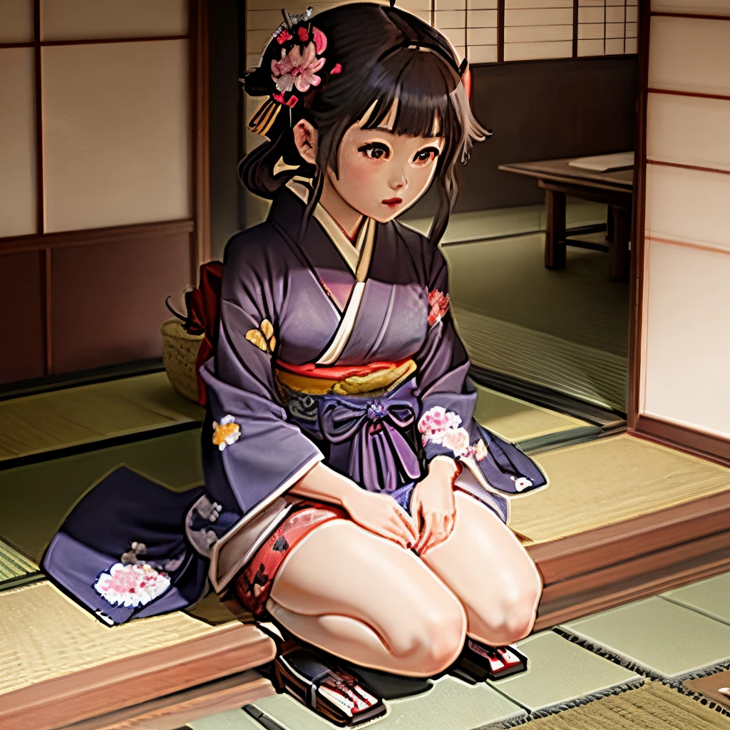 Anime girl with a short japan kimono like genshin impact