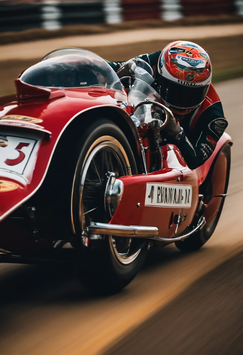 A video of Sterling revving the engine of a vintage motorcycle, surrounded by a group of fans cheering and taking pictures.,original,Max “Velocity” Sterling, a fictional Formula One champion, is the epitome of speed and charisma on the racetrack. With a sharp, athletic build, his appearance is as flashy as his driving style, often seen in custom racing gear emblazoned with bold logos and his trademark lightning symbol. His hair is styled with the same carefree audacity that he shows behind the wheel, and his confident, roguish smile has made him a heartthrob in the international racing scene.