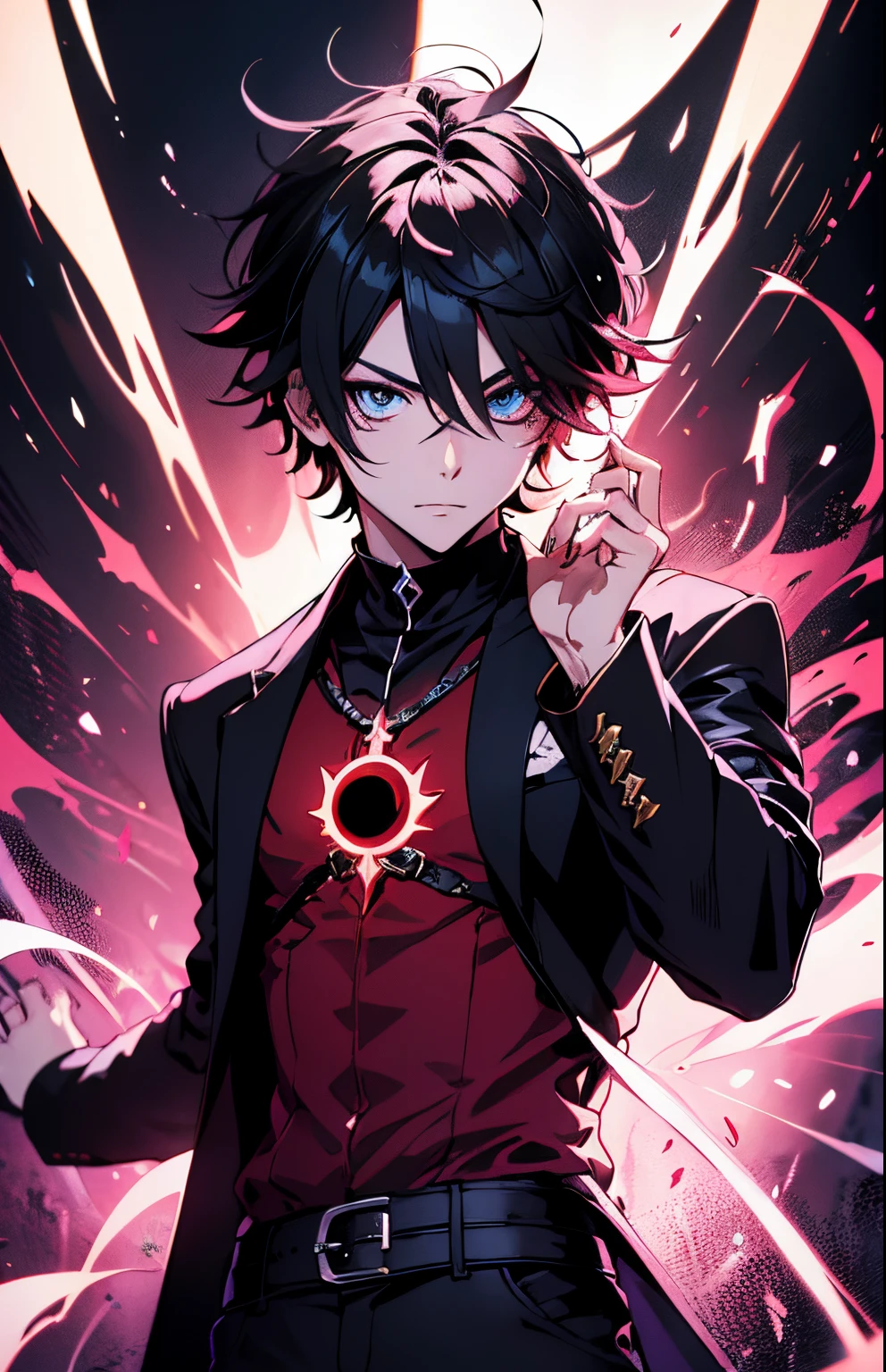 Anime boy with a red light in hand, jovem mago das sombras homem, Epic anime style, arte chave detalhada do anime, estilo shadowverse, anime em estilo fantasia, Demon Boy, arte chave do anime, demon hero