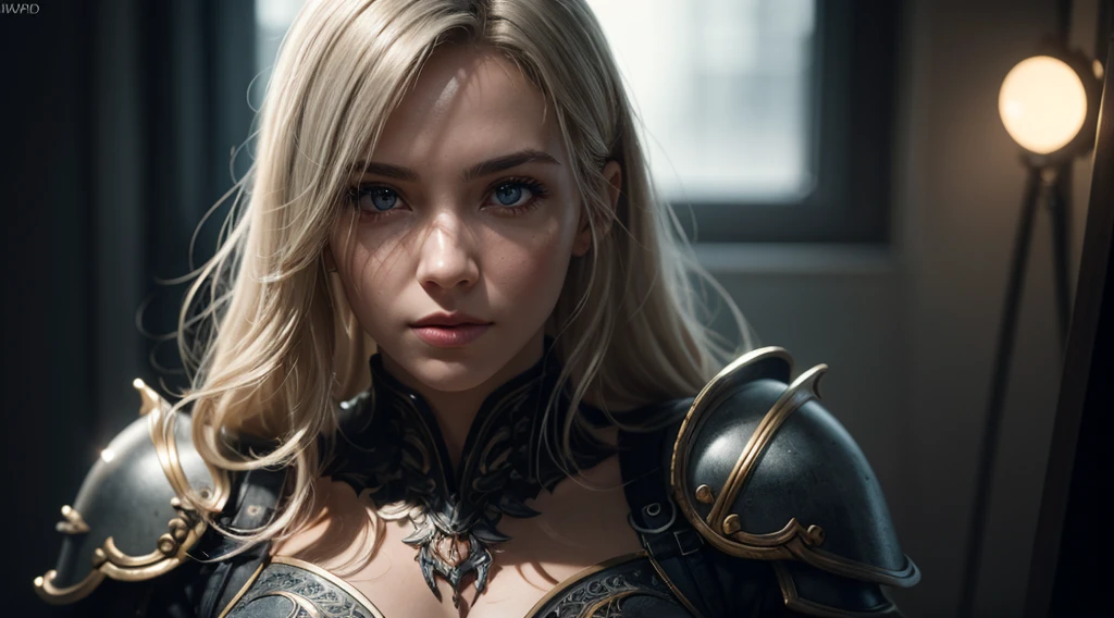 ((best quality: 1.5)) ((masterpiece: 0.8)), intricate details, sharp focus, professional, photorealistic, real life, realistic representation of the face, ((((solo, 1girl) muscular assassin, golden hour, (albino skin, intense expression, god rays, [flat chest:medium breasts:0.1])))) dynamic action pose, homely face, in the style of realistic and hyper detailed renderings, medieval church, stained glass, solo, BREAK; BREAK (((blonde wavy hair, (blackout gothic eyeshadow, makeup), clear green eyes))), (blemish: 0.7), ((fujicolor)), BREAK; BREAK ((((medieval paladin, (lacquered hotpink chrome armor:1.9 weapon, modest, knight, iron circlet, etching))), photorealistic, hyper-realistic))
