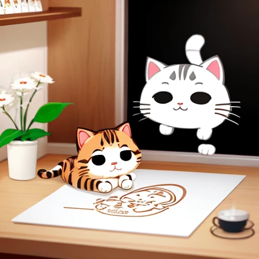 Cat Cafe、A logo、vector、line-drawing、designs、inspiration、straight、Symetrical