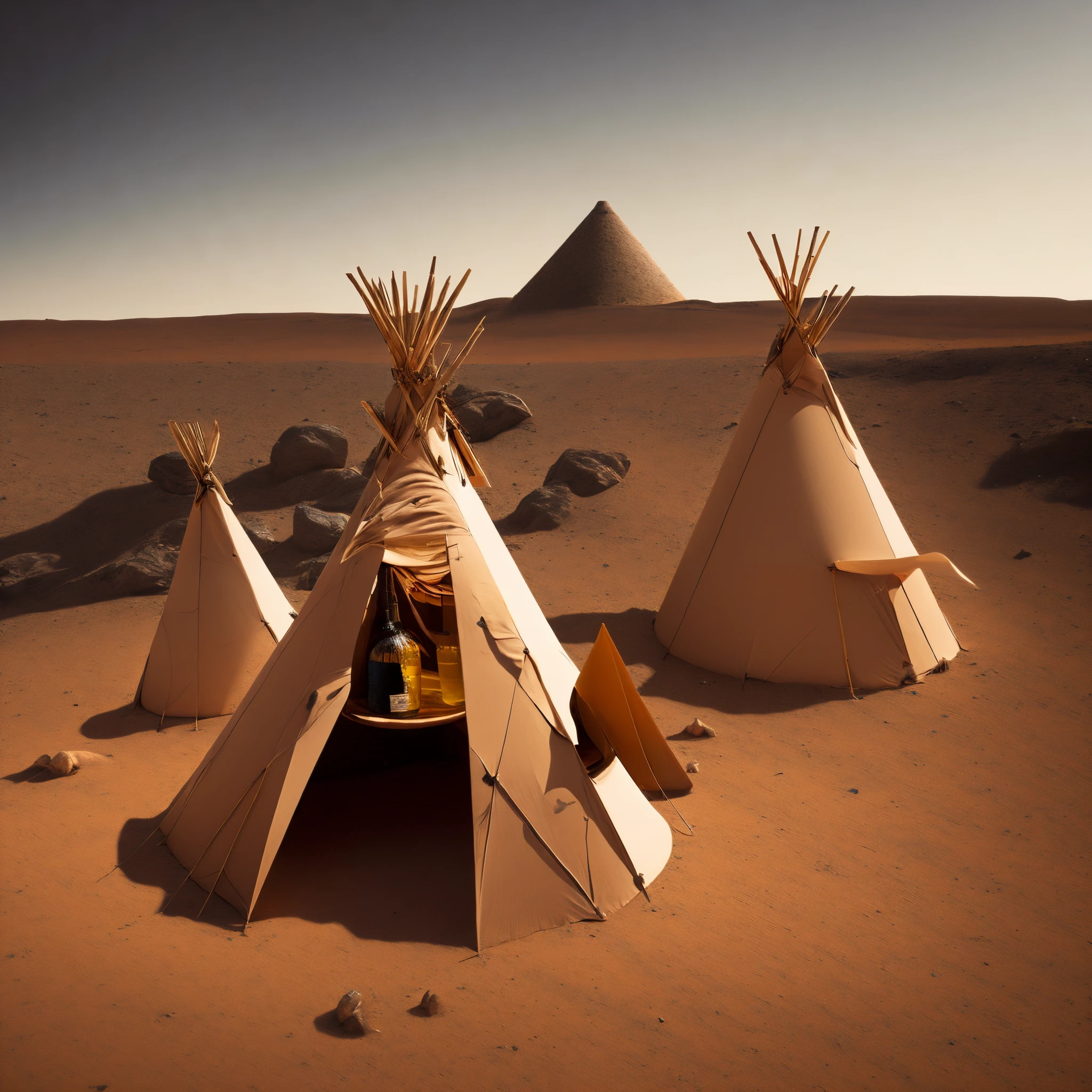 Triangme forme tipi et verre à cocktail et nombre d'or paysage lunaire