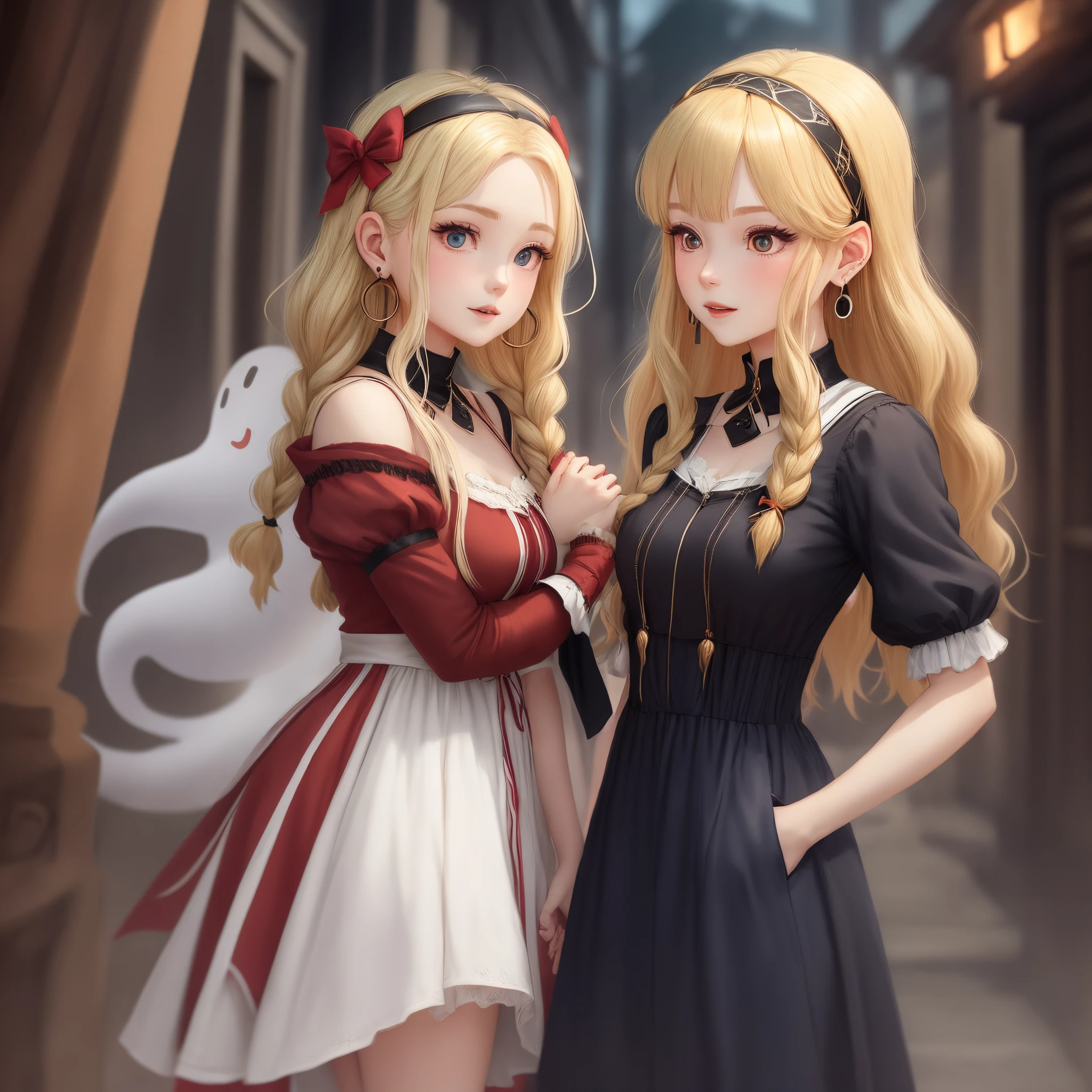 Style My Hero Academy, Blonde Dovge's hair is braided, rhodium headband, earrings on the look of ghosts on ears, , erysipelas with a slight reddish tint
