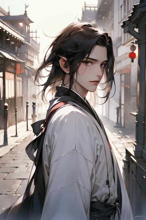 masutepiece, Best Quality, 8K, Cinematic Light, 超A high resolution, chinese art, Chinese paintings, 1boy, Upper body, in a street,femele