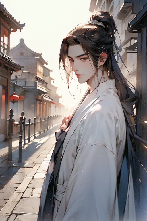 masutepiece, Best Quality, 8K, Cinematic Light, 超A high resolution, chinese art, Chinese paintings, 1boy, Upper body, in a street,femele