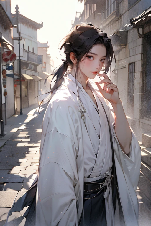 masutepiece, Best Quality, 8K, Cinematic Light, 超A high resolution, chinese art, Chinese paintings, 1boy, Upper body, in a street,femele