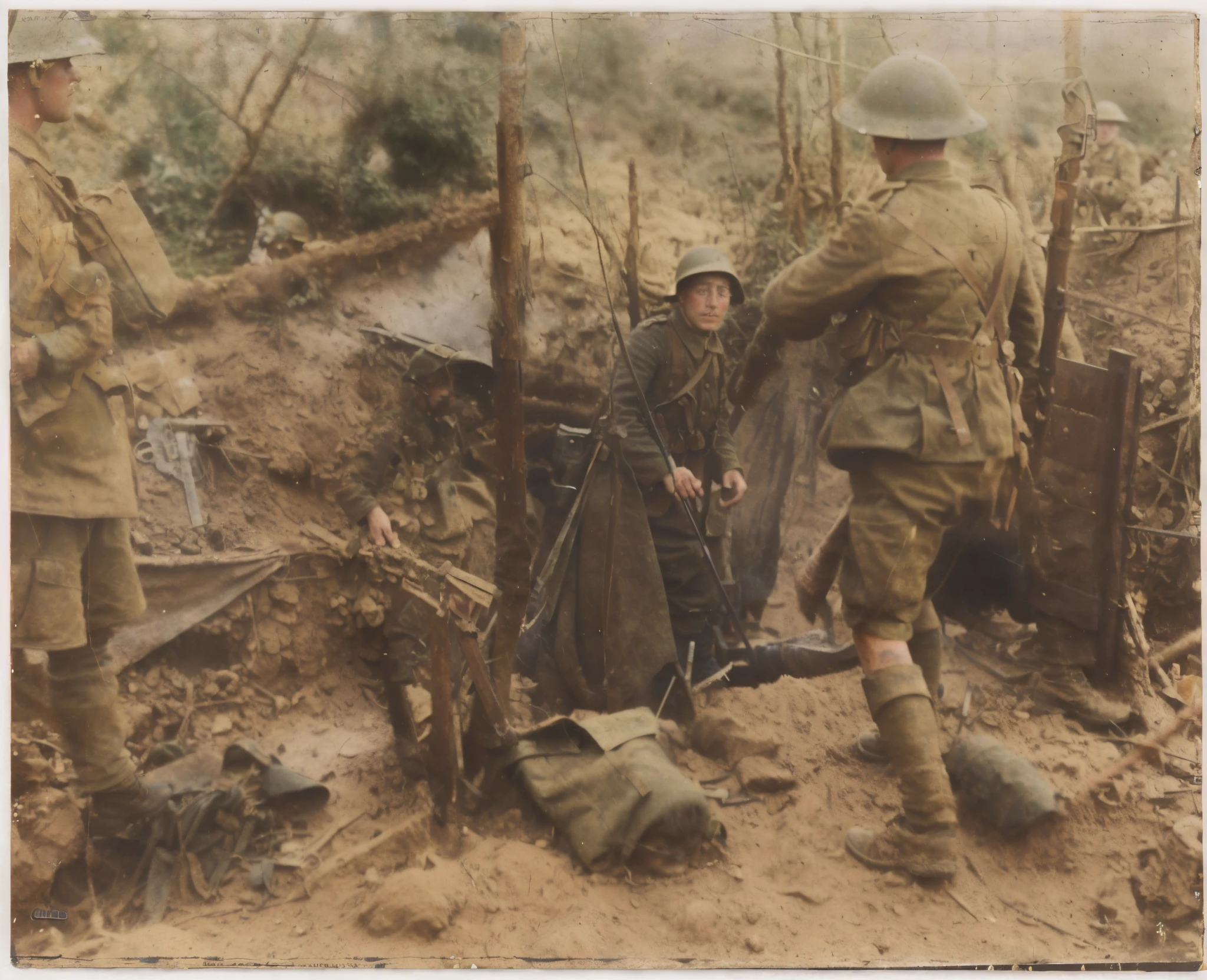 arafed soldier in a field with a helmet and a bag, ww2 historical photography, ww 2 historical photography, soldier with a gasmask, ww2 photo, ww2 historical photo, award winning colorized photo, holding a bomb, by Kurt Seligmann, war photography, colourized, by Hans Schwarz, by Juergen von Huendeberg