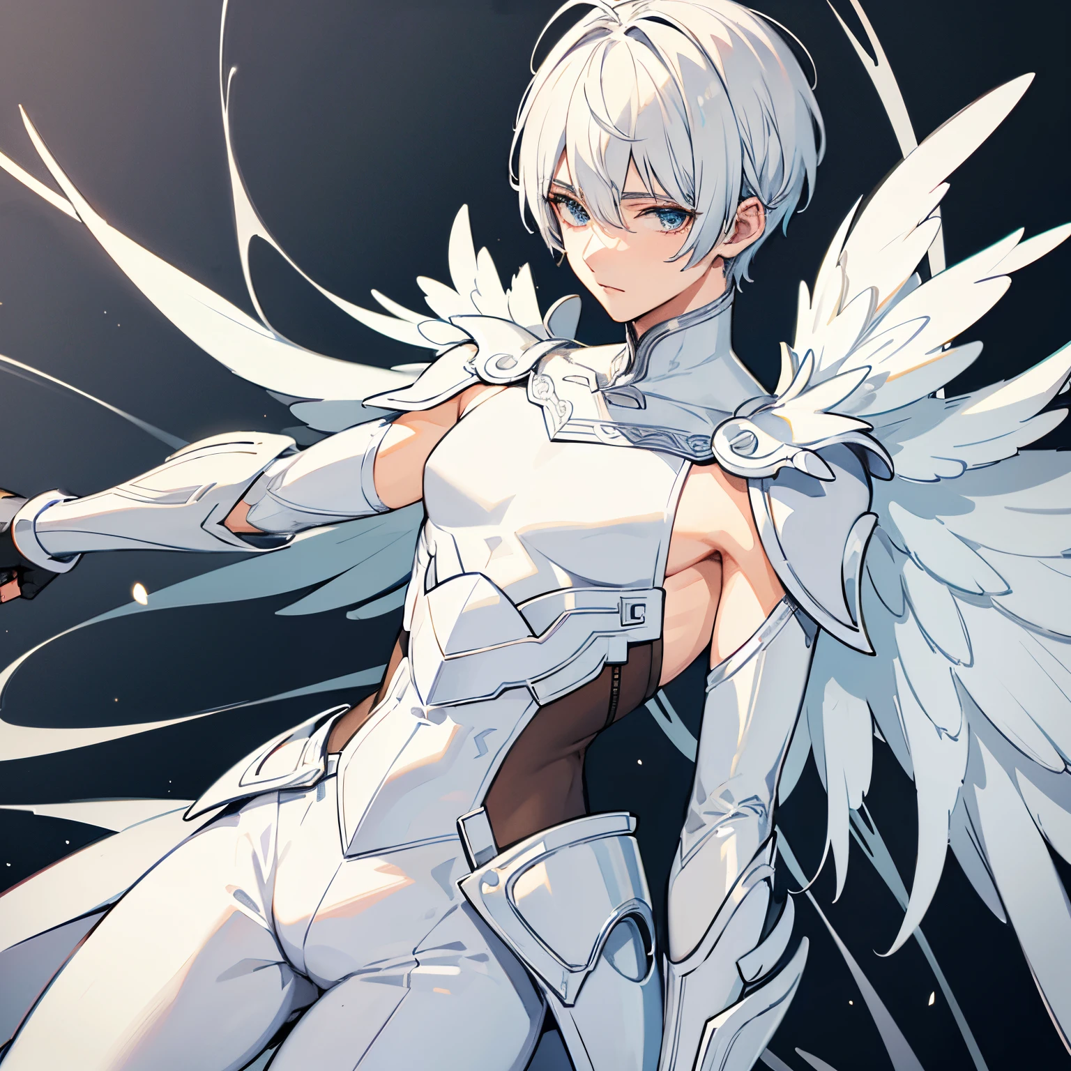 White short hair anime male with bangs in a very expensive detailed suit. Detailed angelic looking drawing