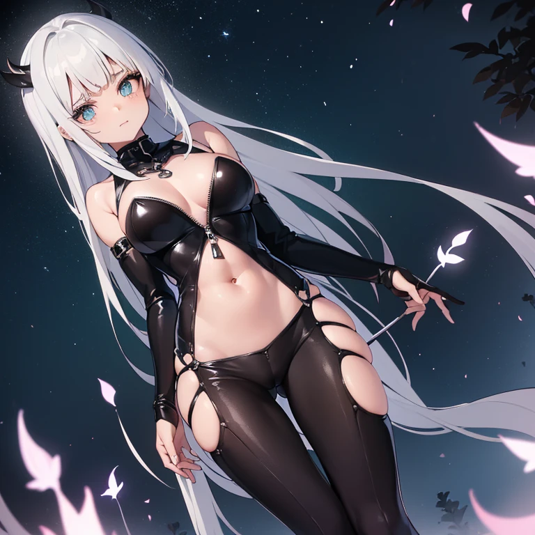 1girl, breasts, solo, horns, long hair, albedo (overlord), wings, large breasts, dress, hip vent, black wings, white gloves, gloves, looking at viewer, black hair, white dress, bare shoulders, hair between eyes, yellow eyes, feathered wings, demon horns, smile, feathers, demon girl, cleavage, slit pupils, detached collar, bangs, very long hair, closed mouth, black feathers, cowboy shot, covered navel, elbow gloves, white horns, standing, demon wings ,ultra high res, (photorealistic:1.4), raw photo,16K,dramatic lighting,