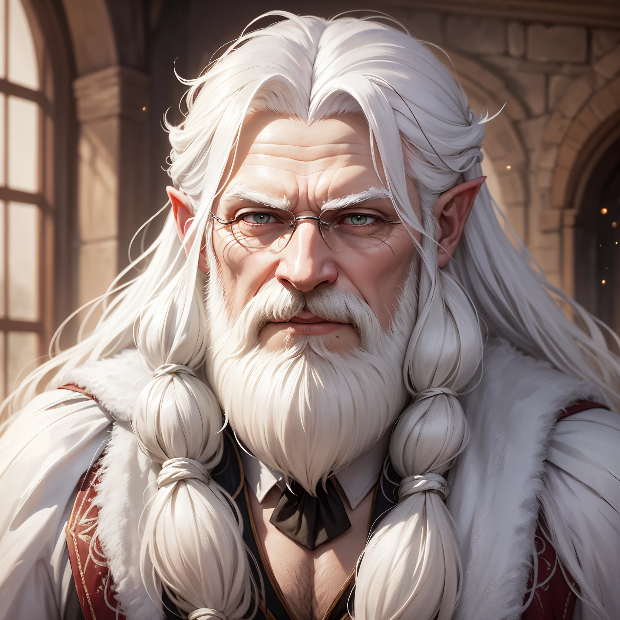 An old winter Eladrin, long white hair, long white beard, headmaster of a magic school --auto --s2