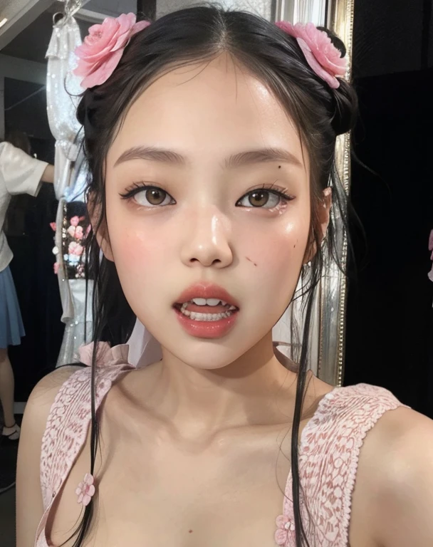 hay una mujer con un vestido rosa y una flor rosa en el pelo, Blackpink Jennie, Jossi de Blackpink, Parque Roseanne de Blackpink, Wan adorable cara coreana, Wenfei Ye, Xintong Chen, Selfie de Instagram, Asian face, Mai Anh Tran, iPhone selfie, Lalisa Manoban de Blackpink, Retrato de Jossi de Blackpink, Minchen Shen